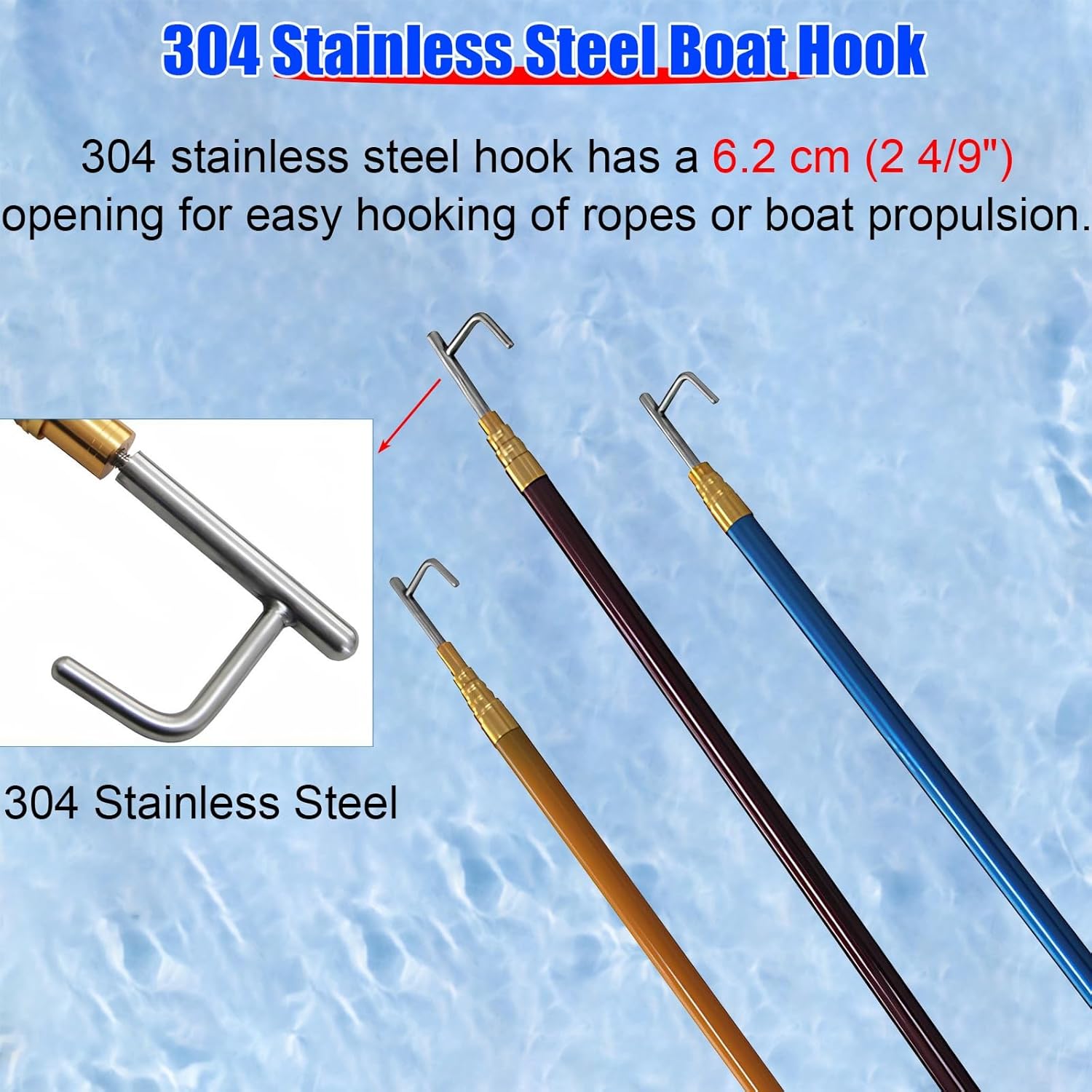 Telescopic Boat Hook Pole - 13/16/19 Ft Adjustable Dock Rod for Yacht, Ship & Truck Cargo Retrieval 1pc(Blue,4mx4Pack)