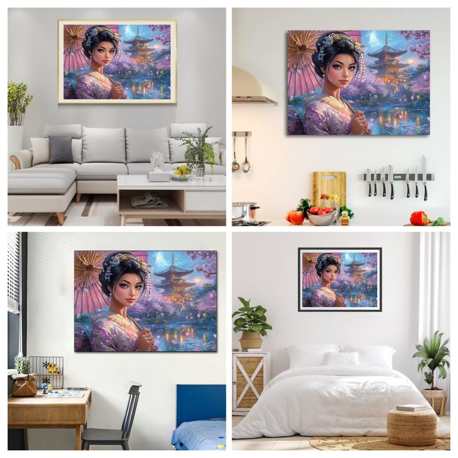 Malowanie według numerów dla dorosłych Japoński styl, kobiety malowanie według numerów 70x100cm, 1szt DIY Paint by Numbers z 3 pędzlami i pigmentem akrylowym, obrazy nowoczesne dekoracje do salonu