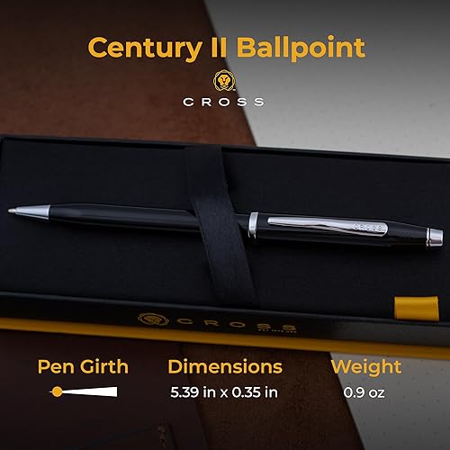 Vista 28 de Bolígrafo Cross Century II grabado en acabado lacado negro con borde dorado. Bolígrafo de regalo grabado de lujo para graduación, premios