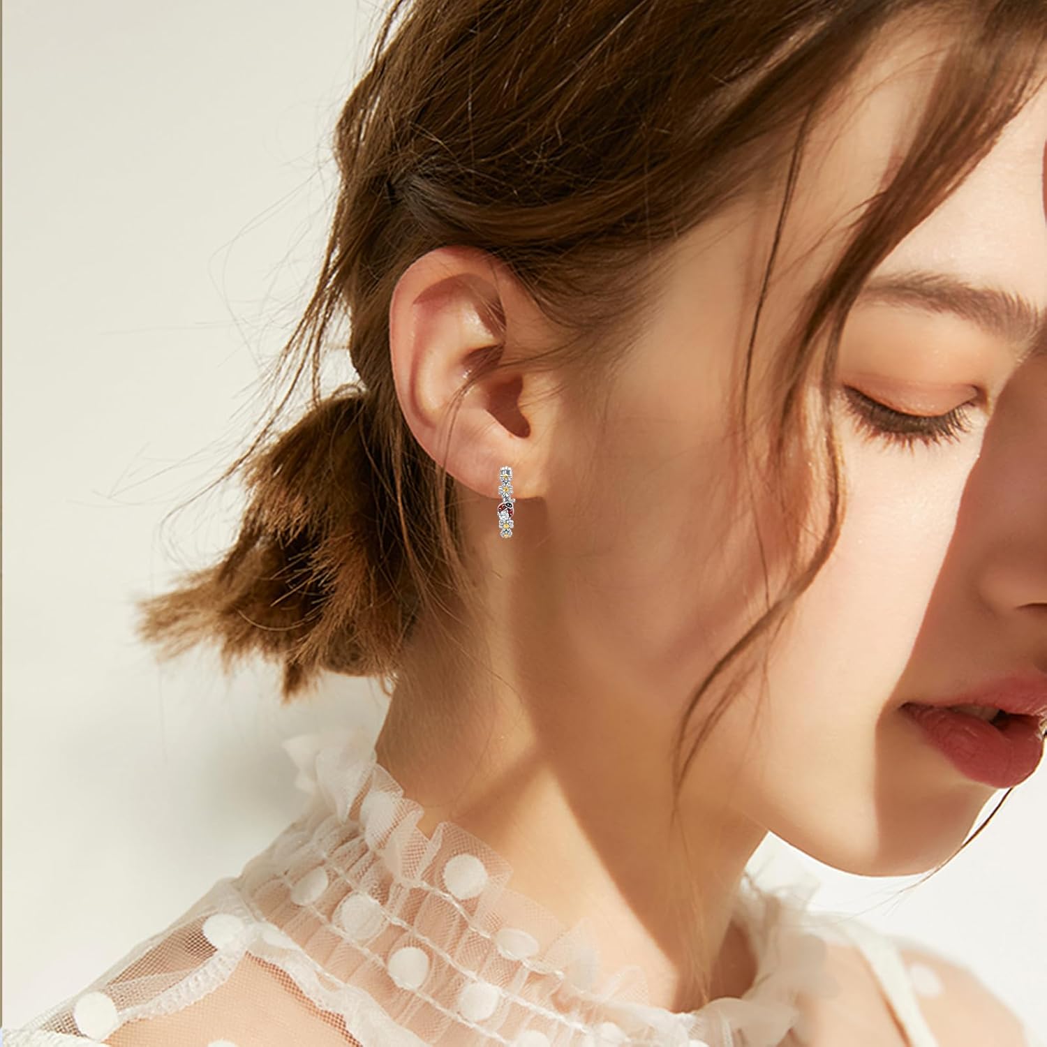 Ladybug Earrings Sterling Silver Ladybug Daisy Hoop Earrings Animal Jewelry Gifts for Women