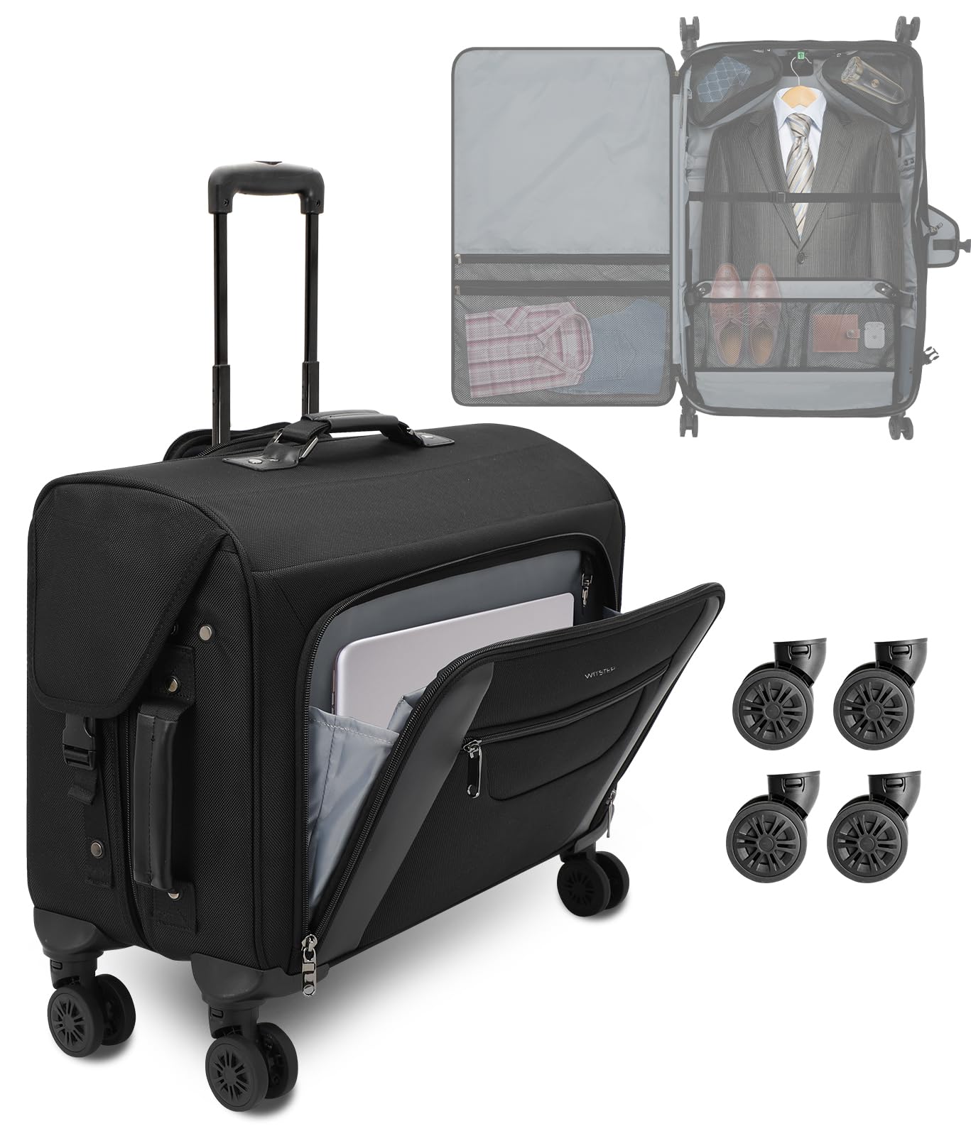 Rolling Garment Bag for Travel, Garment Bag Suitcase with 4 Detachable Spinner Wheels & Hanging Hook, Wheeled Garment Bag Suit Luggage Garment bag for