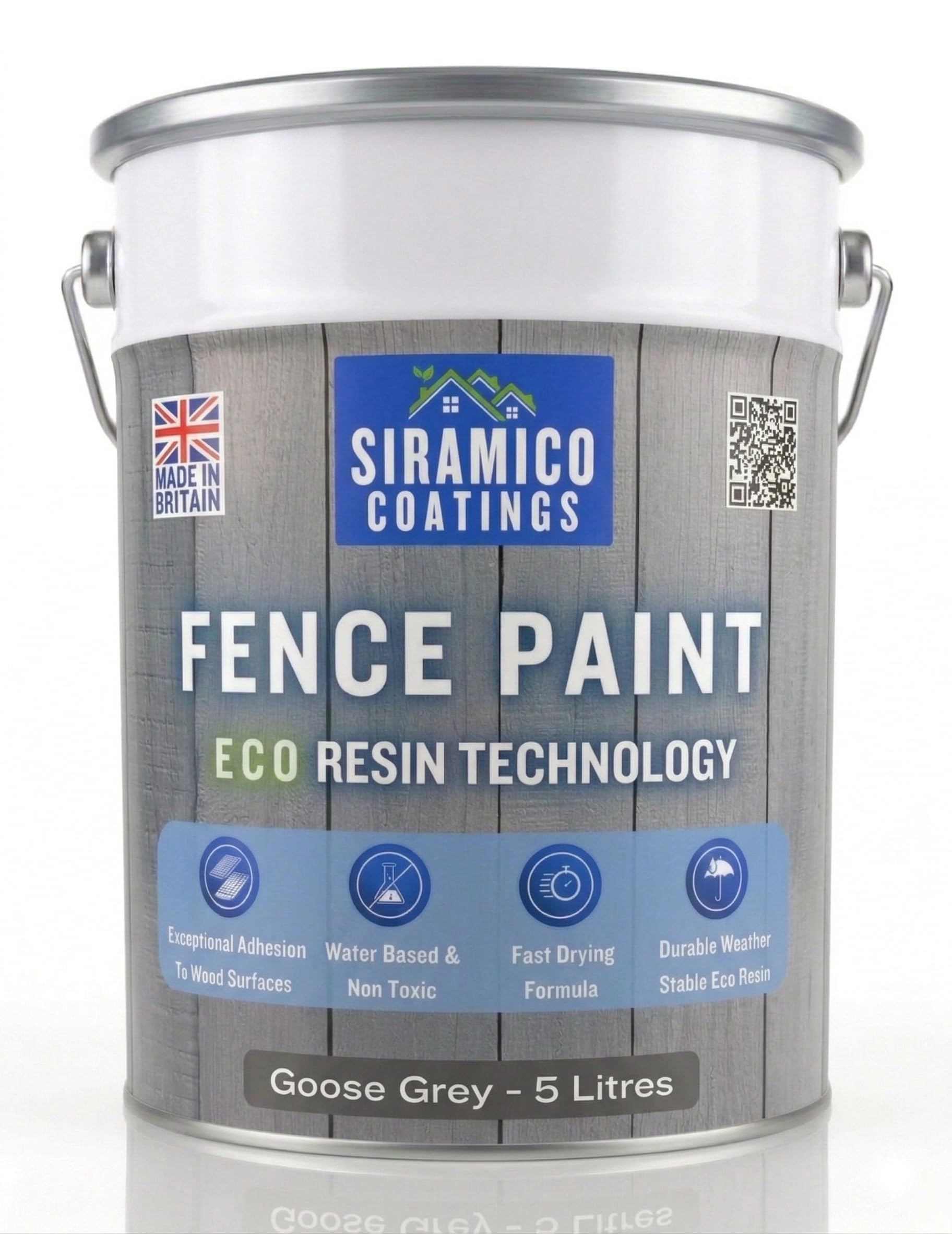 Siramico Coatings Fence Paint | 5 Litres | Waterbased Eco Resin Technology - Goose Grey