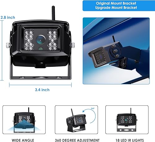 Miniatura 5 de Kit de cámara de respaldo inalámbrica con monitor DVR Quad Split de 7 pulgadas, cámara de visión lateral trasera FHD de 1080P, impermeable IP69 +