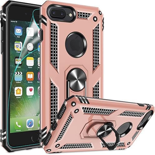 Gritup Funda compatible con iPhone 6/6S/7/8 Plus con protector de pantalla HD, grado militar, a prueba de golpes, con anillo magnético para iPhone