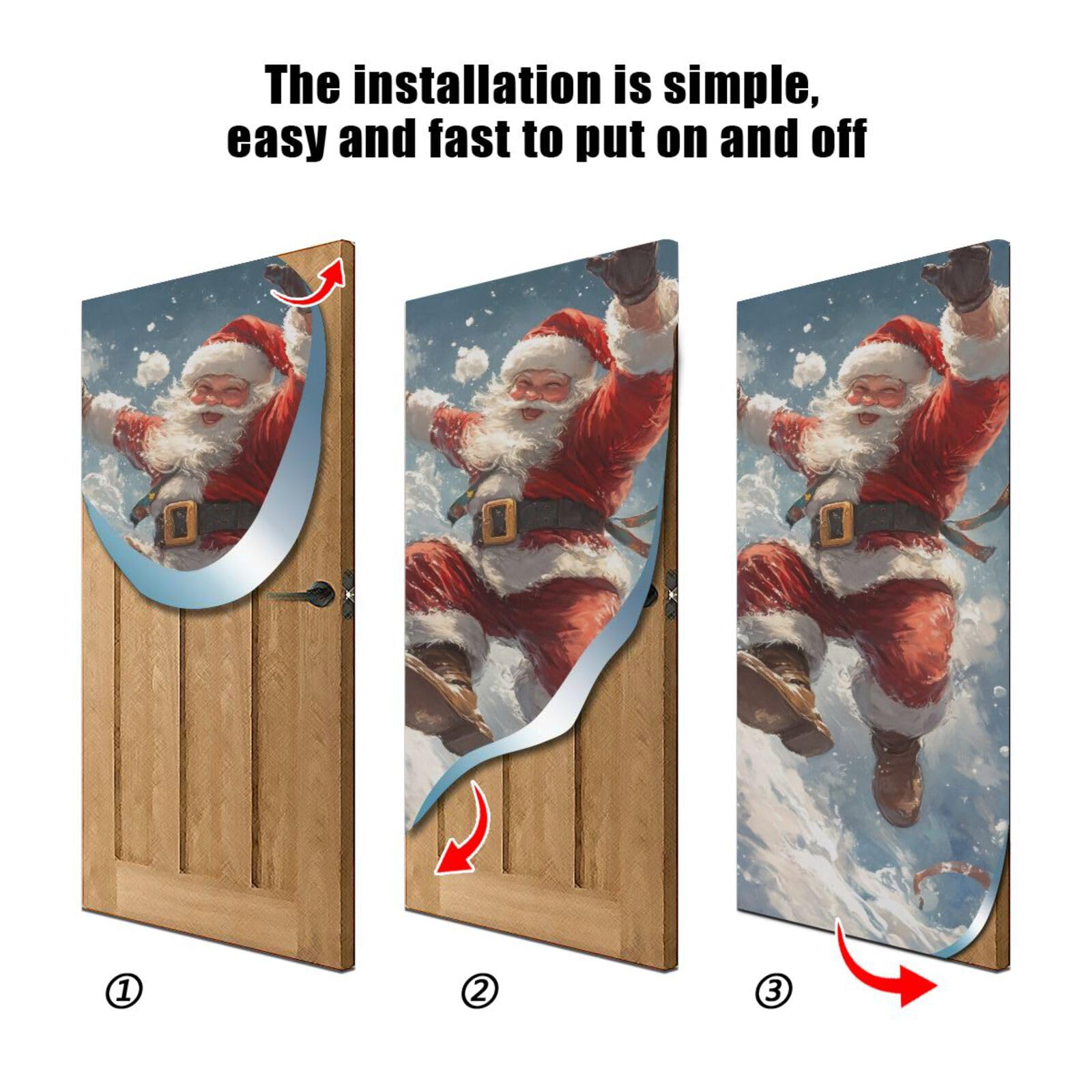 FLildon Santa Claus Snowy Christmas Door Cover Decoration, Party Accessory Porch Decor for Festive Ornament Room Door Covers 32 x 79 Inch