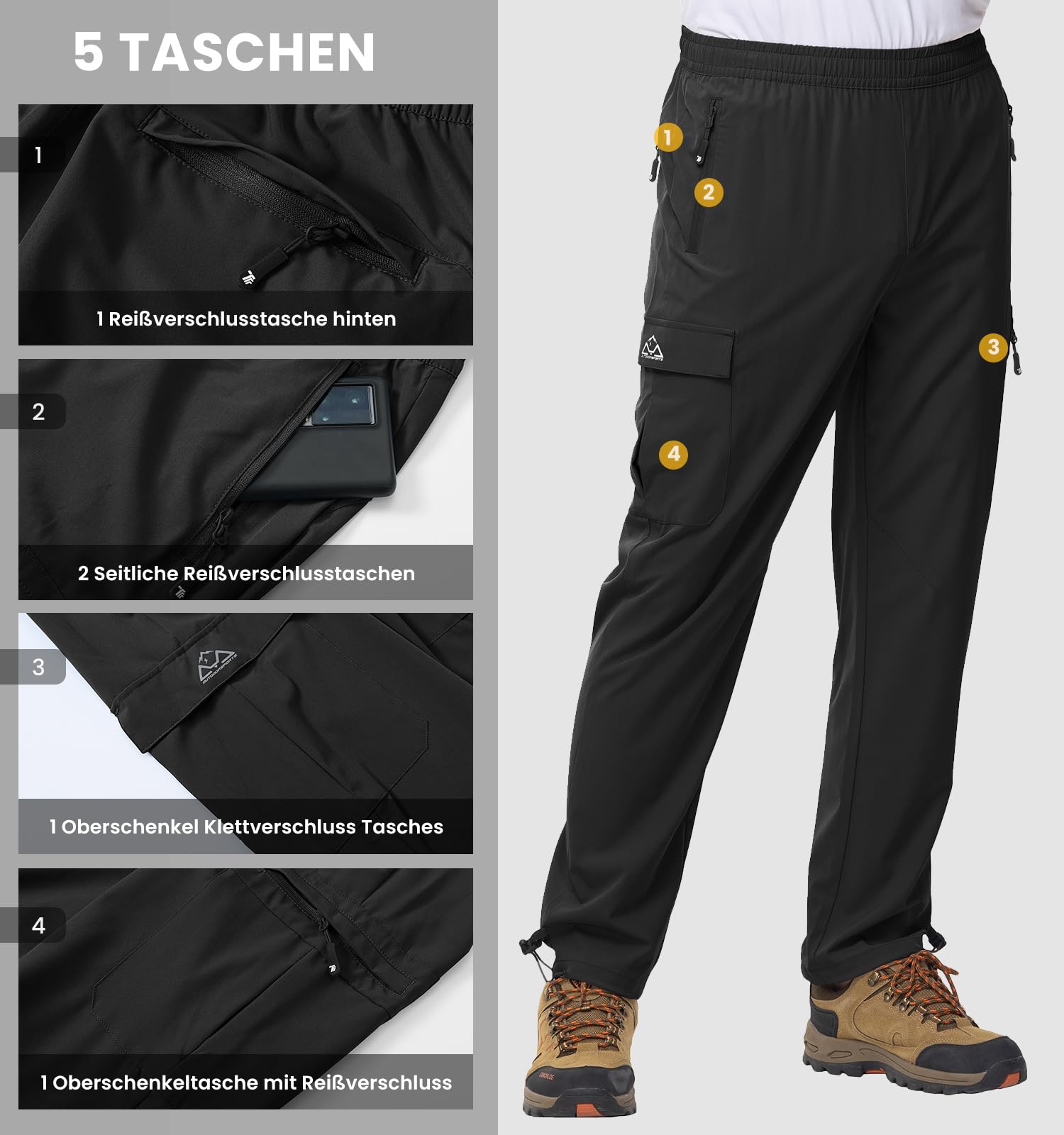 Rdruko Pantalones de senderismo para hombre, de secado rápido, impermeables, elásticos, con 5 bolsillos, para senderismo, escalada, actividades al aire libre