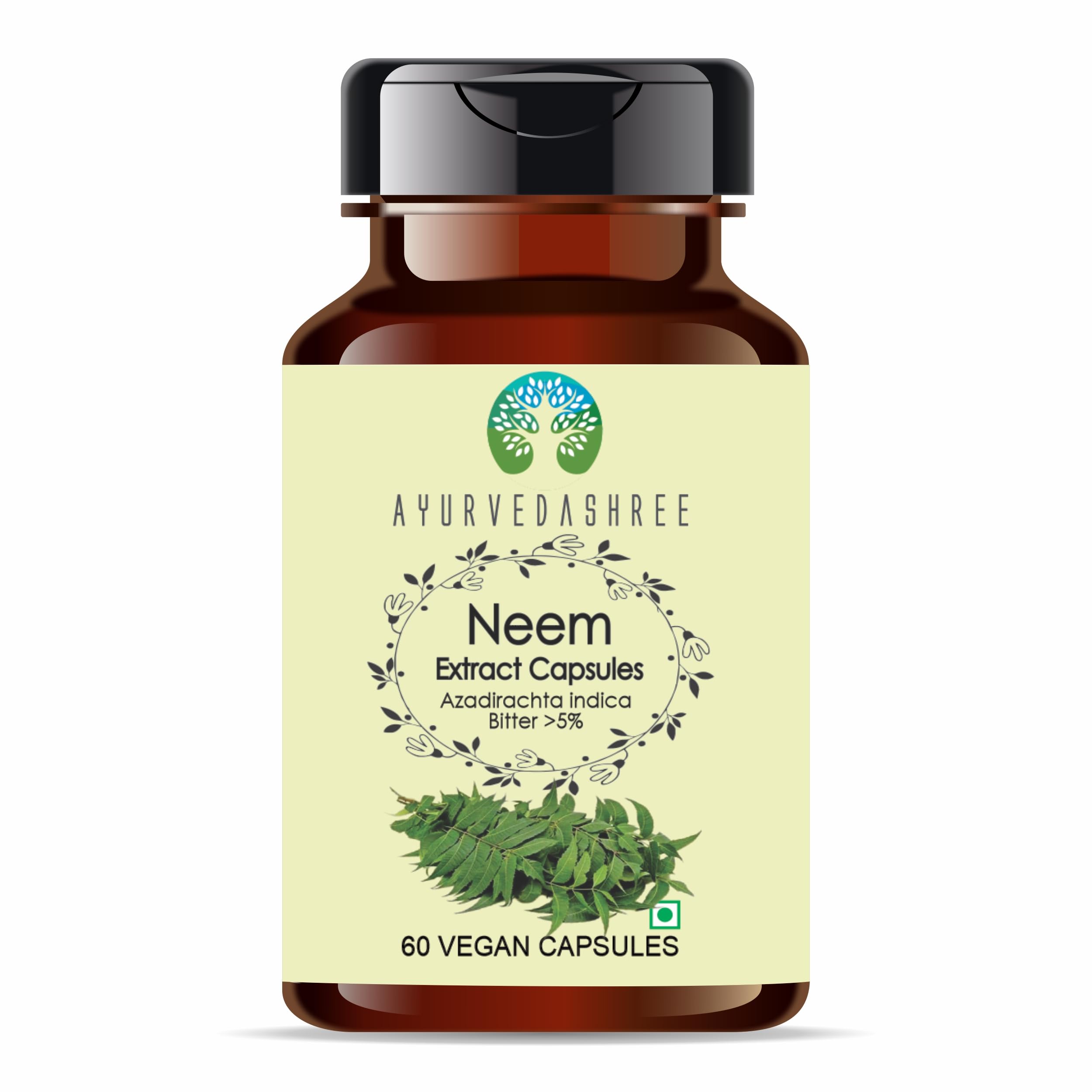 Neem Extract 500mg - 60 Vegetarian Capsules | Azadirachta Indica | All Natural | 100% Vegan | Gluten-Free | GMP Certified.