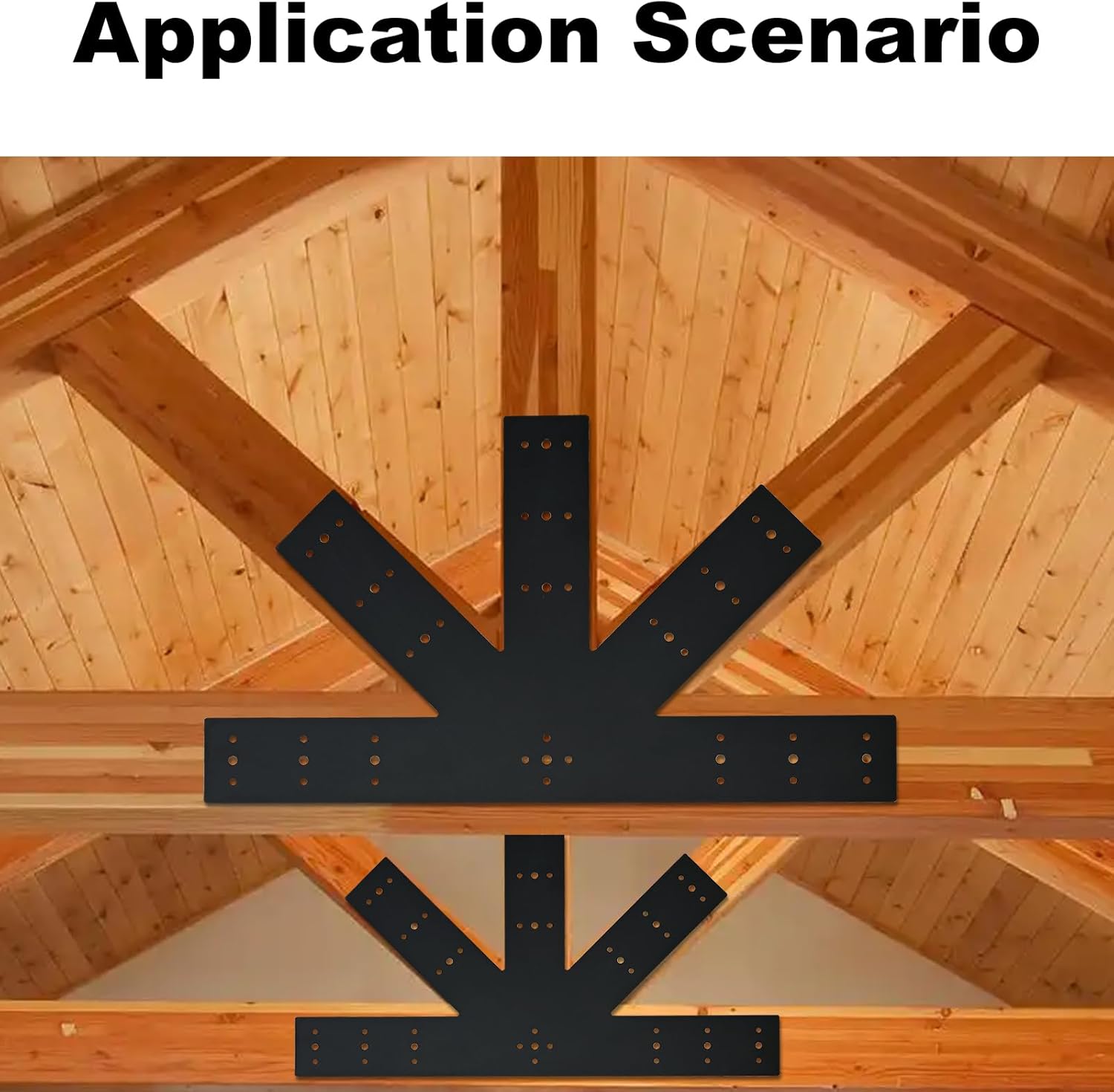 2pcs 24"x13.5" Gable Plate Black, 12:12 Pitch Pergola Truss Roof Steel Bracket for Wood 4x4/6x6, Heavy Duty Powder Coated Gable Bracket