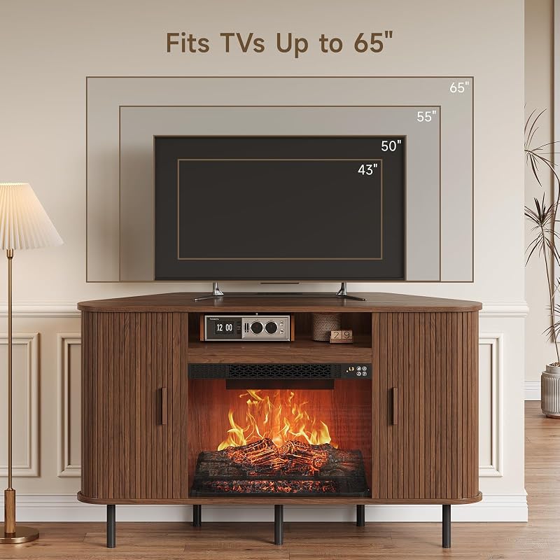 ONBRILL 47" Corner TV Stand for TVs Up to 55", Corner Fireplace TV Stand image 2