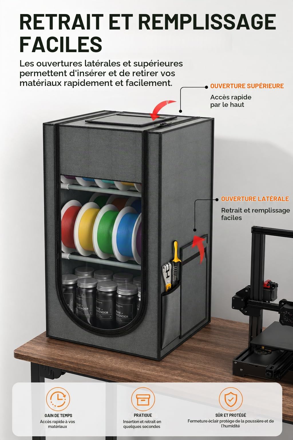 Boîte De Rangement Pour Filament 3D, Étagère En Métal à 3 Niveaux Avec Couvercle Transparent – Pour 30 Rouleaux (PLA, ABS, PETG, TPU)