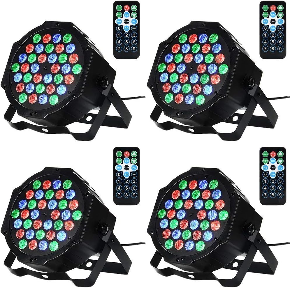 4 Pack LED Par Lights Disco Lights AONCO 36W RGB Strobe Lights Spotlight 36LEDs Disco Ball Projector Control Sound/Auto/DMX512/Master Slave Mode Stage Lighting for Bar Music Party Concert Pub Club