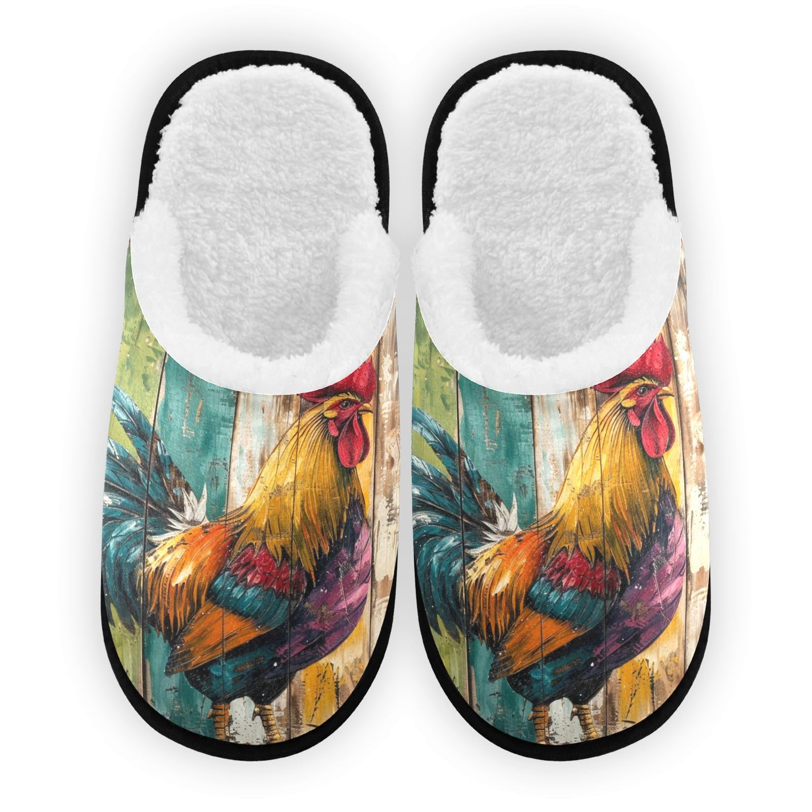 SPRIPORT Farmhouse Rooster Colorful Soft Fabric Spa Slippers for Women Men Washable Reusable Guest House Slippers with Non Slip Soles Indoor Slippers for Travel Indoor Bedroom Hotel Party M