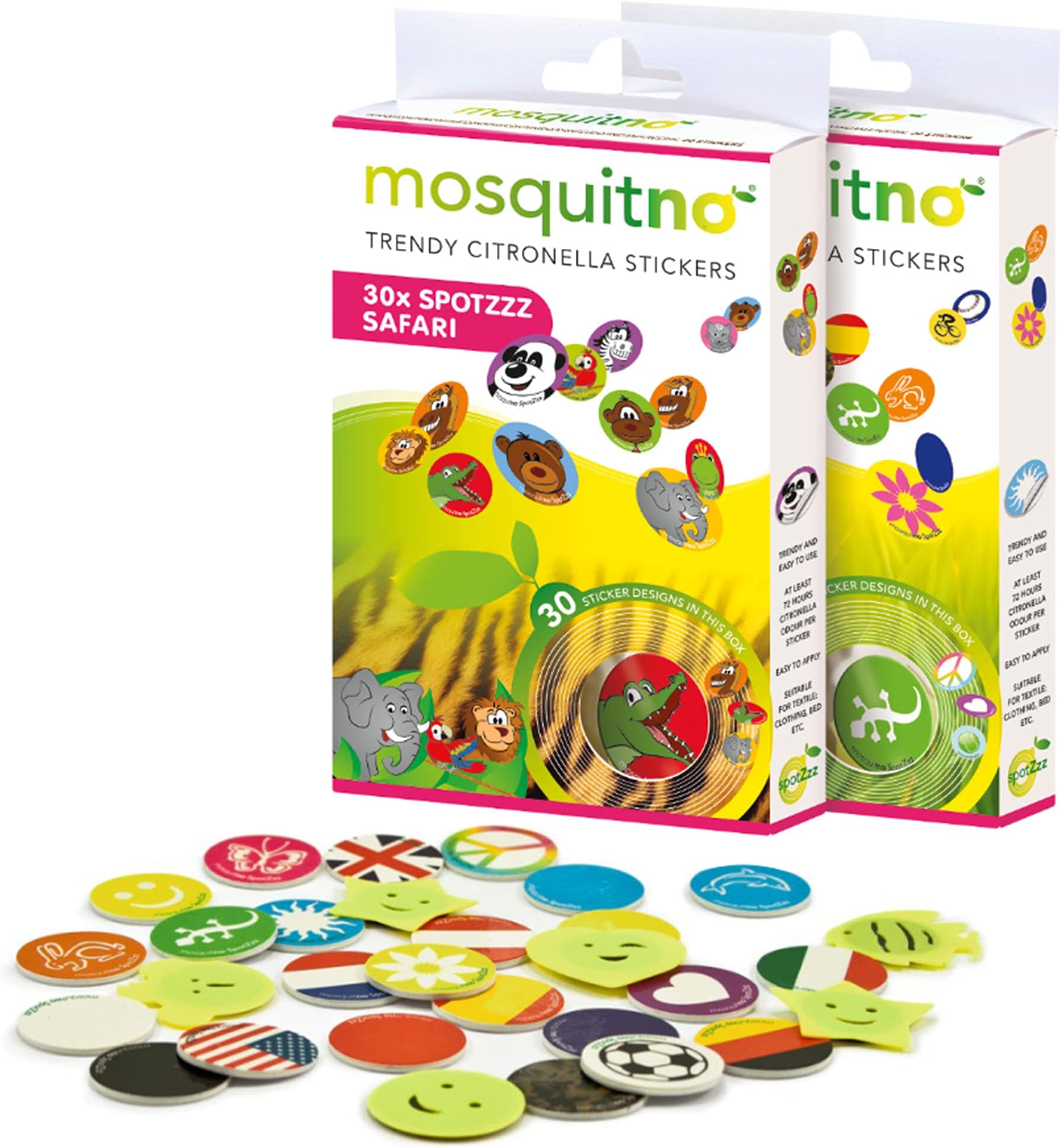 New MosquitNo Pack of 30 SpotZzz Safari Animals DEET Free Insect REPELLING Stickers - Perfect for Kids - Collect Them All !