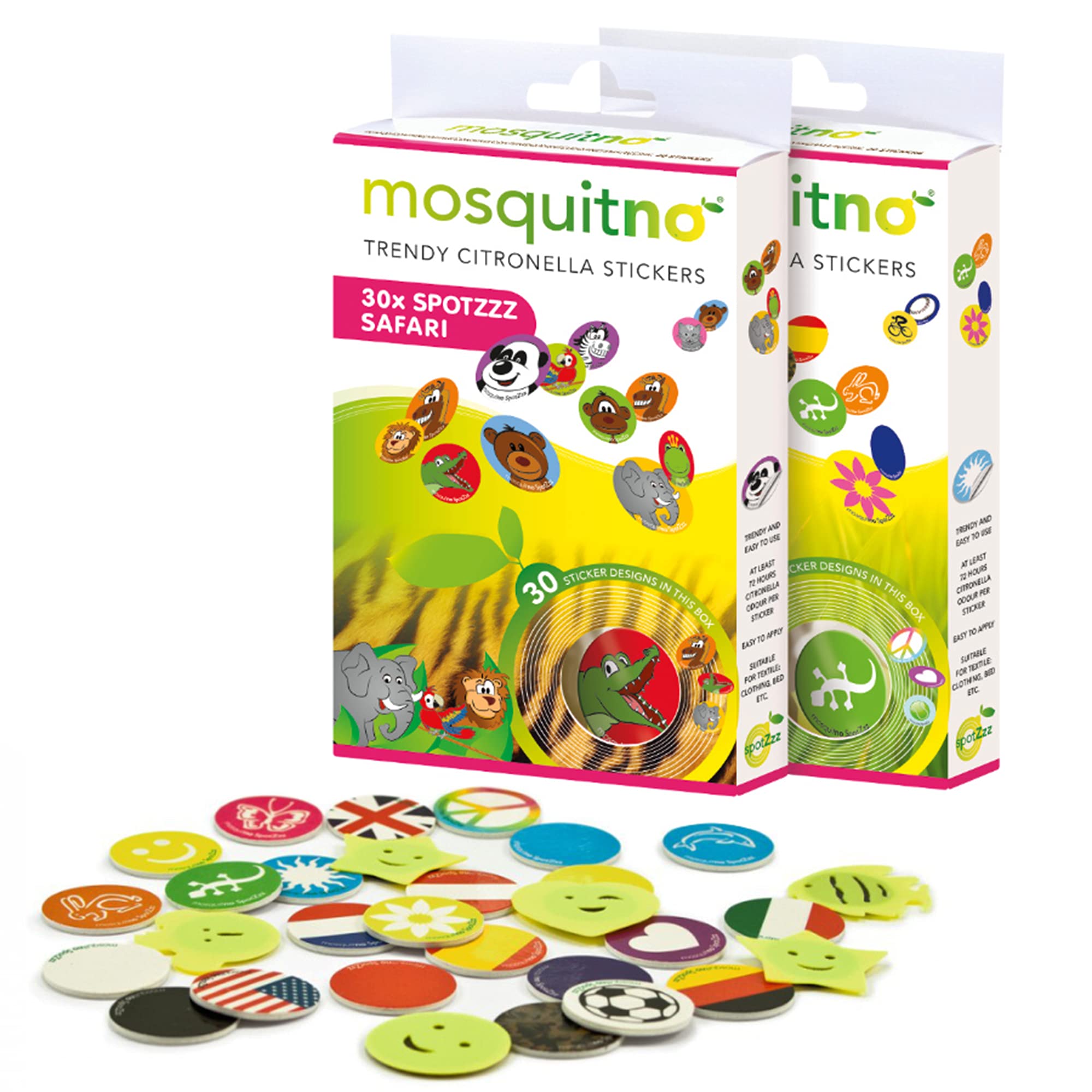 New MosquitNo Pack of 30 SpotZzz Safari Animals DEET Free Insect REPELLING Stickers - Perfect for Kids - Collect Them All !