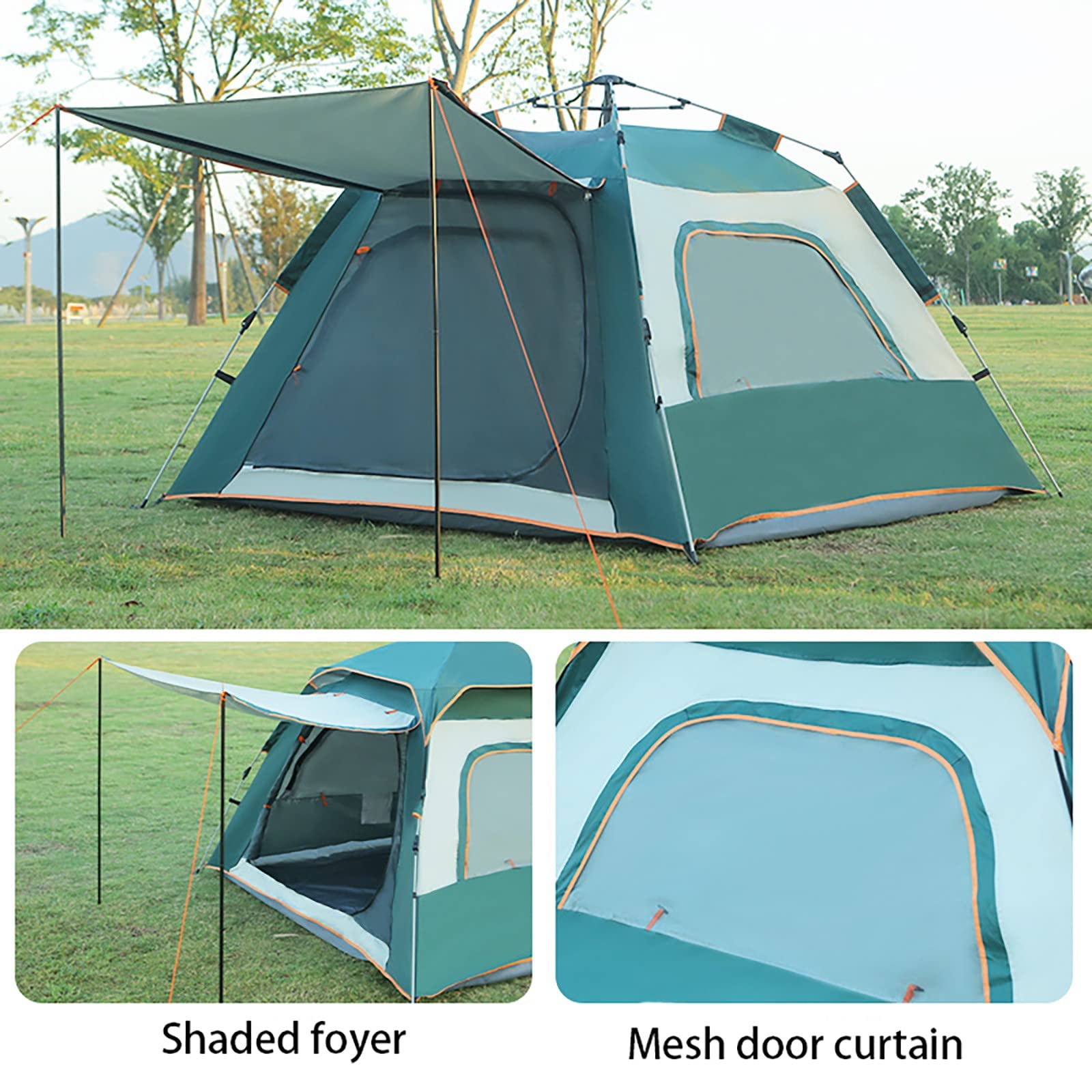 Tenda Campeggio 4 Posti con Veranda, Protezione UV 50+, Tenda da Spiaggia Portatile, Pesca, Antivento,Tenda Istantanea Automatica per Escursioni Trekking all'aperto A