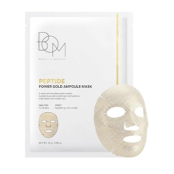 BOM COSMETICS Power Gold Ampoule Mask 0.88 oz, Peptide & Gold Sheet Mask for Hydration, Nourishment, Glow Skin High-Concentration Ampoule Essence, Moisturizer Collagen Facial Sheet, Korean Skin Care
