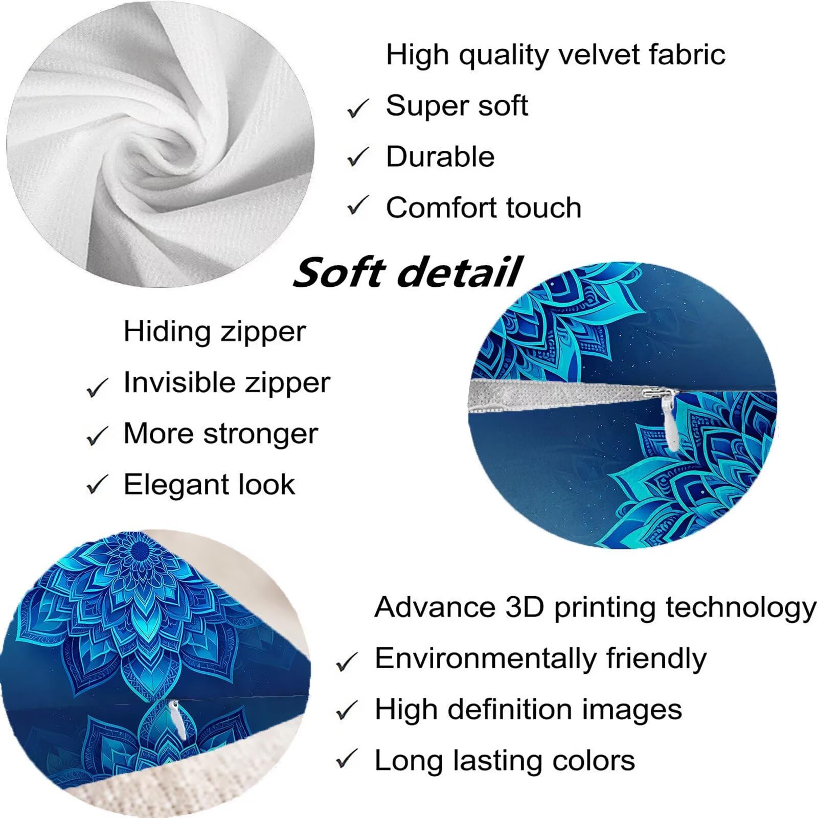 Blu Federe Cuscini Divano 40x40cm, Cuscini da Esterno Set de 4, Cod-225