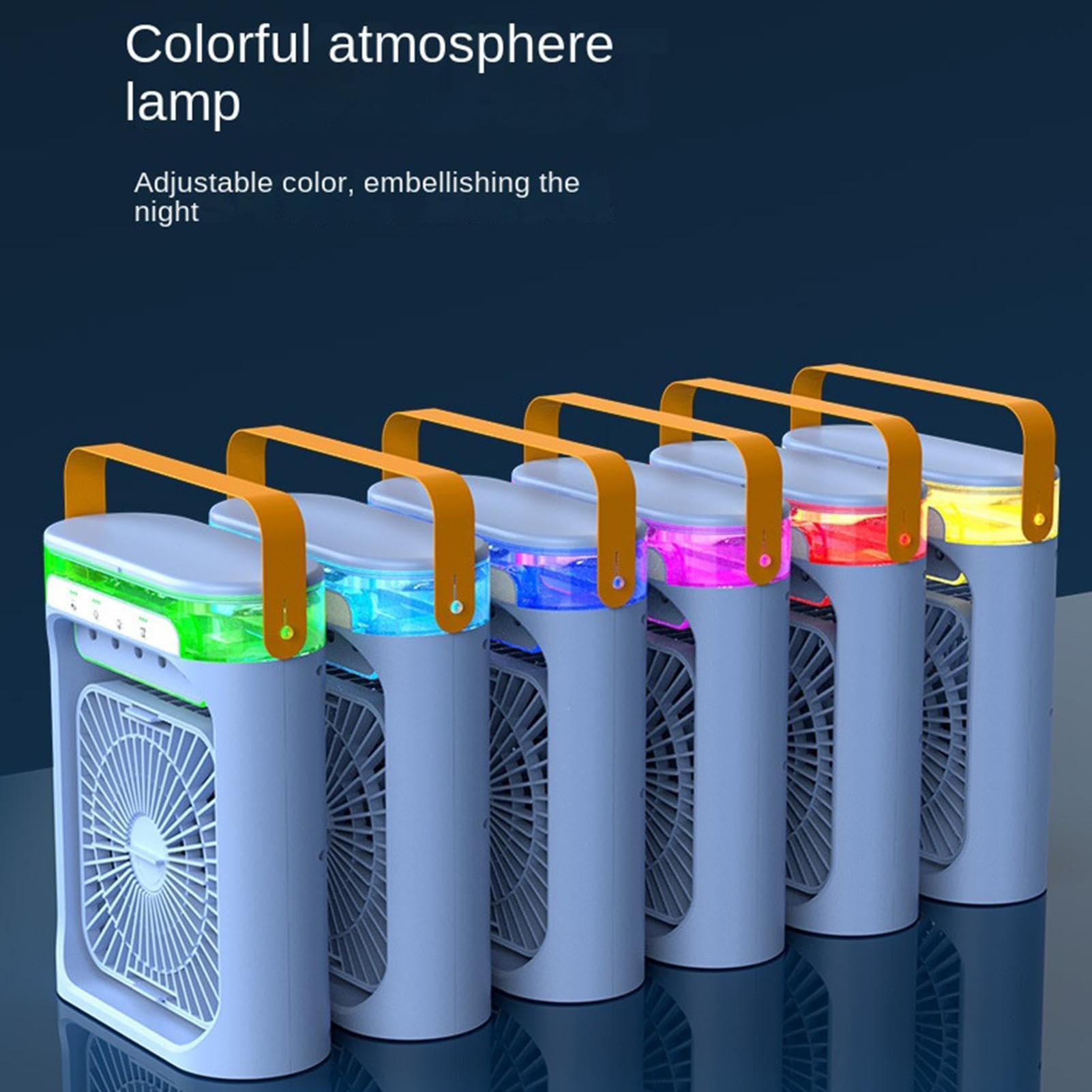 Ventilatore Portatile con Nebulizzazione Mini Ricaricabile a 3 Velocità | Raffrescatore d'Aria con LED Per Interni Camera Viaggio Campeggio Picnic Vacanza