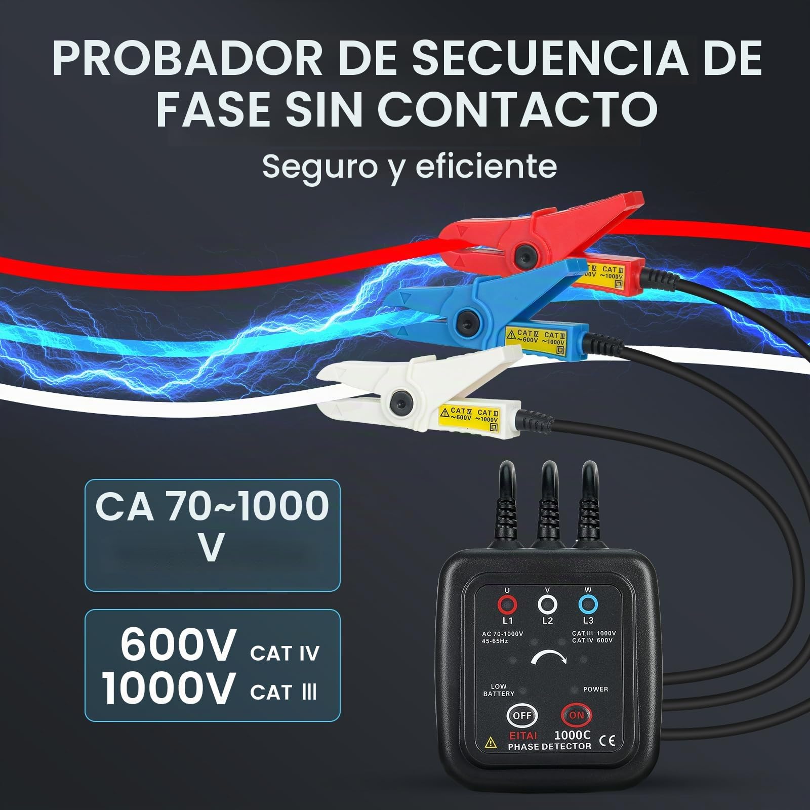ETCR1000C Probador de secuencia de fase sin contacto, CA 70V-1000V, Φ1.6mm-16mm, venta directa del fabricante, medidor de rotación de fase