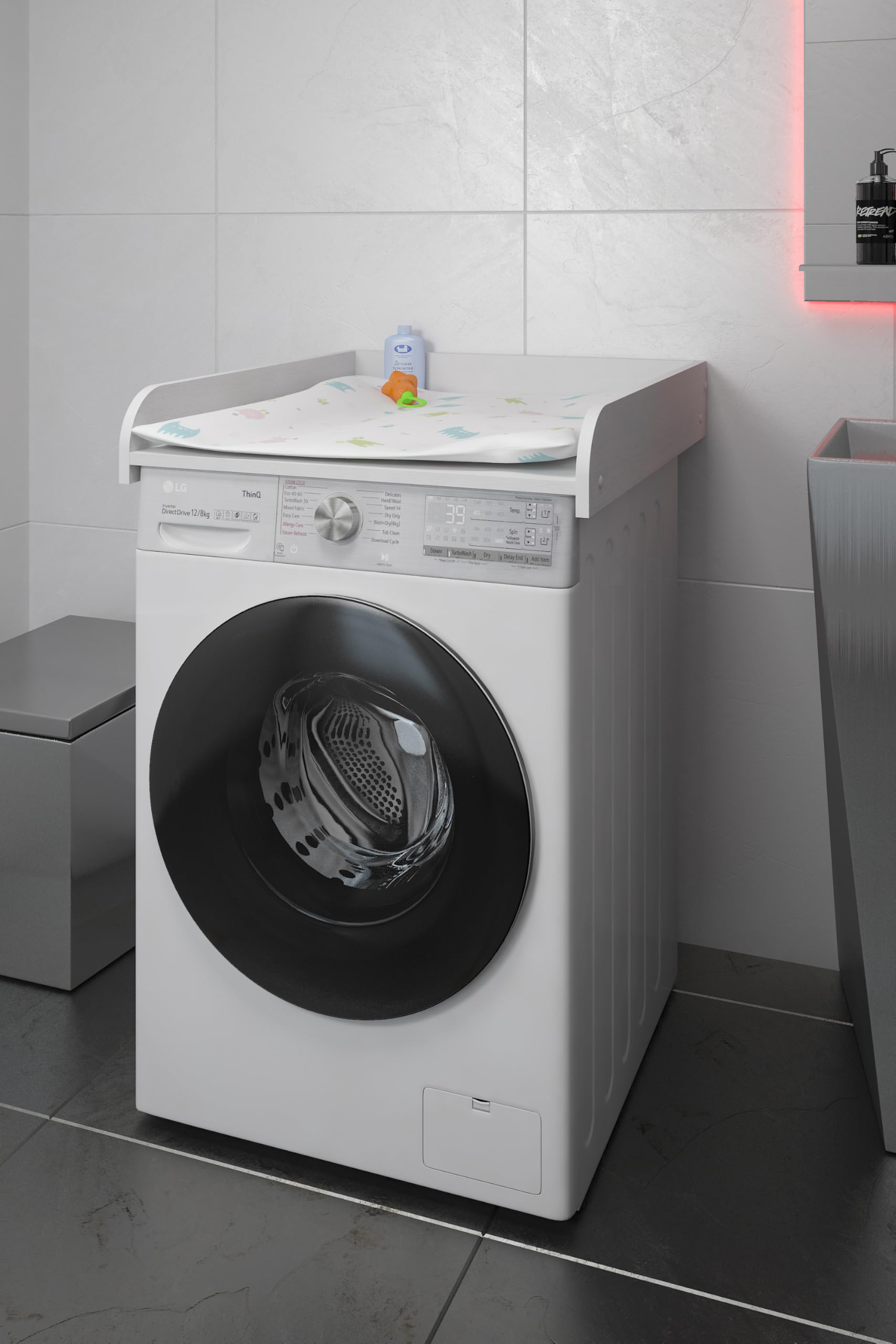 Shefa Kids Wickelaufsatz 600 für Waschmaschine, Weiß - Platzsparende Wickelkommode mit hohen Schutzkanten