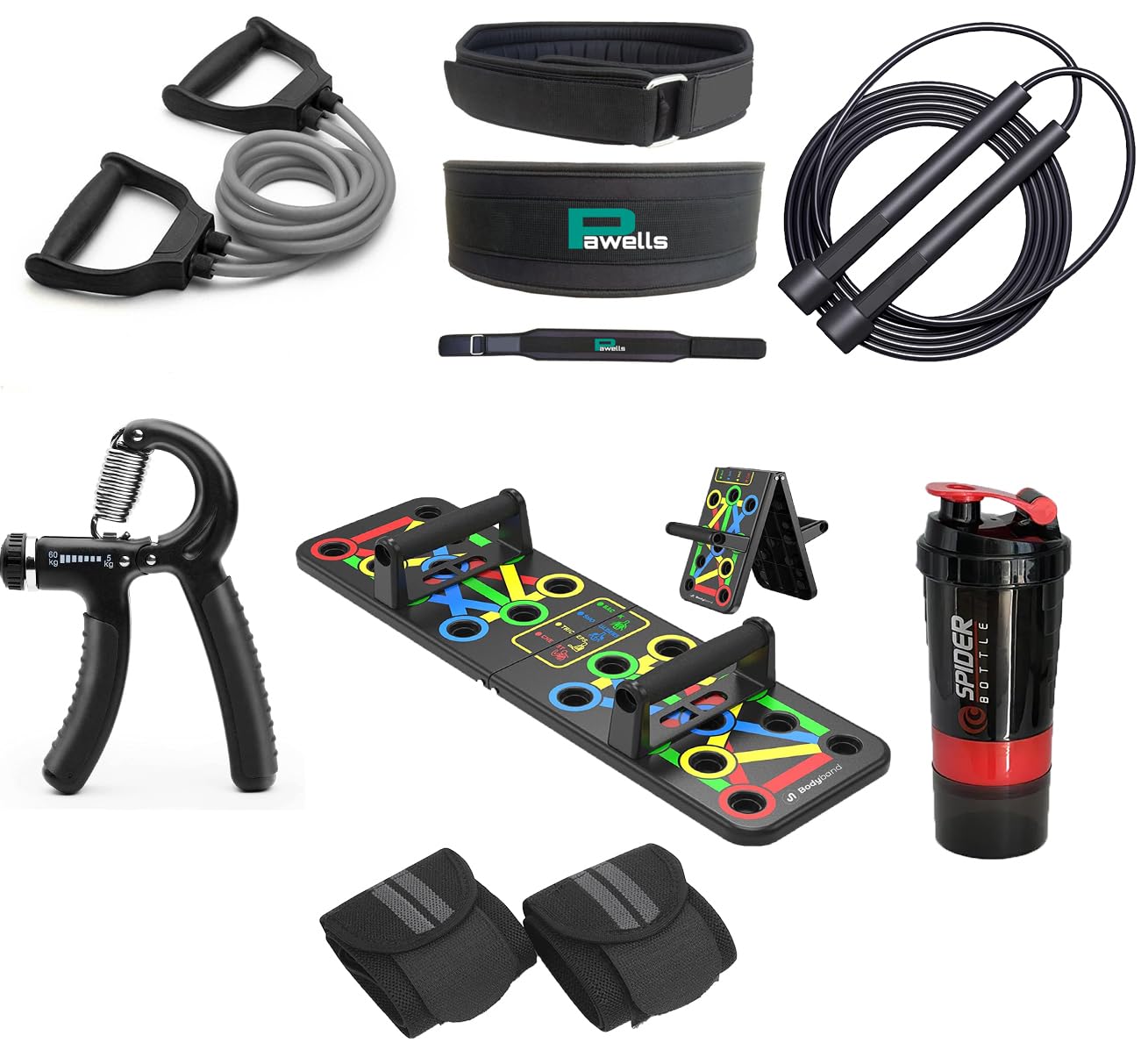 Pawells® Ultimate Total Body Transformation Combo For Man And Woman Gym Kit - Push Up Board, Resistance Wrist Band, Hand Gripper, Deadlifting Belt Strength Training Equipments (Pack Of 7) (B0C7CY72T3) Amazon Price History, Amazon Price Tracker