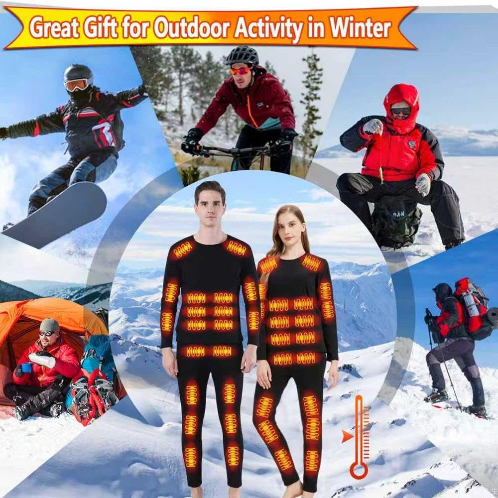 Beheizte Thermal beheizbare Unterwäsche Set Herren,USB 42 Zonen intelligentes beheiztes Thermoober Tops & Bottoms Sets,Warm Ski Underwear & S-4XL
