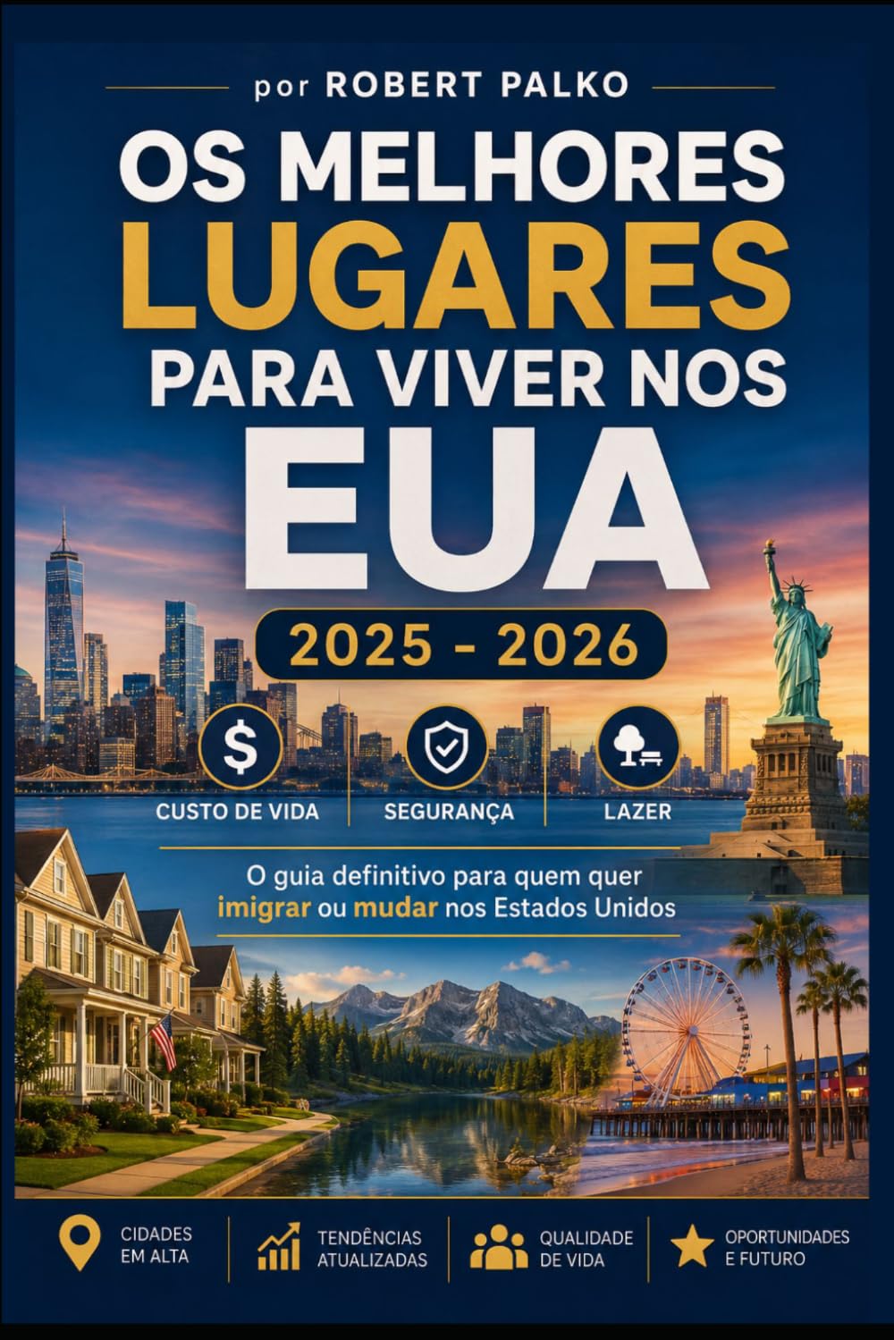 OS MELHORES LUGARES PARA VIVER NOS EUA 2025 - 2026: Custo de Vida · Segurança · Lazer O guia definitivo para quem quer imigrar ou mudar nos Estados Unidos 2025 - 2026 (Emigrar Agora USA)