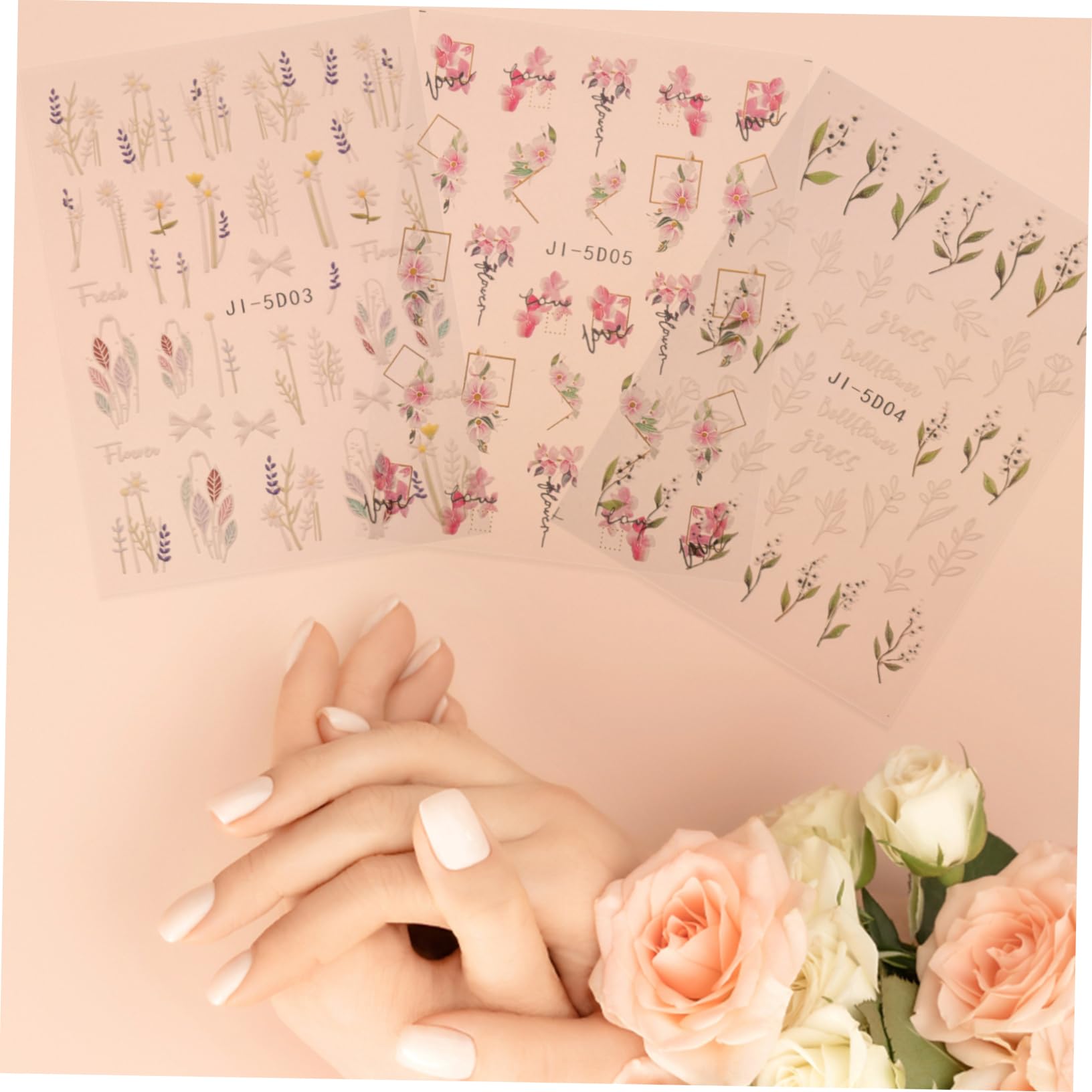 minkissy 5 Set Di Adesivi Per Unghie A Forma Di Fiore Decalcomanie in Rilievo Strisce Autoadesive Per Unghie Per Donne 3 Fogli*5