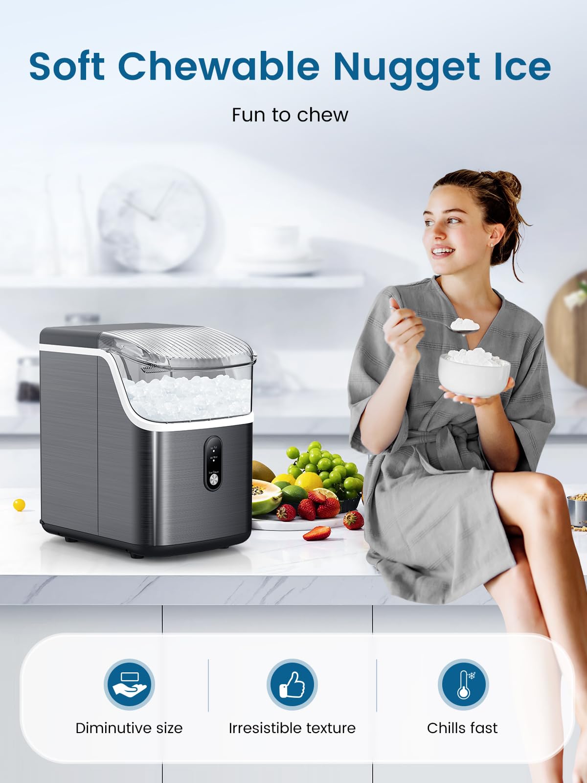 Cowsar Nugget Ice Makers Countertop, Soft Chewable Crushed Ice Maker Machine, Portable Pebble Ice Maker Countertop, 34lbs/Day, Self-Cleaning, One-Button Operation Ice Machine For Home Kitchen Party on Fridge.com - View 6