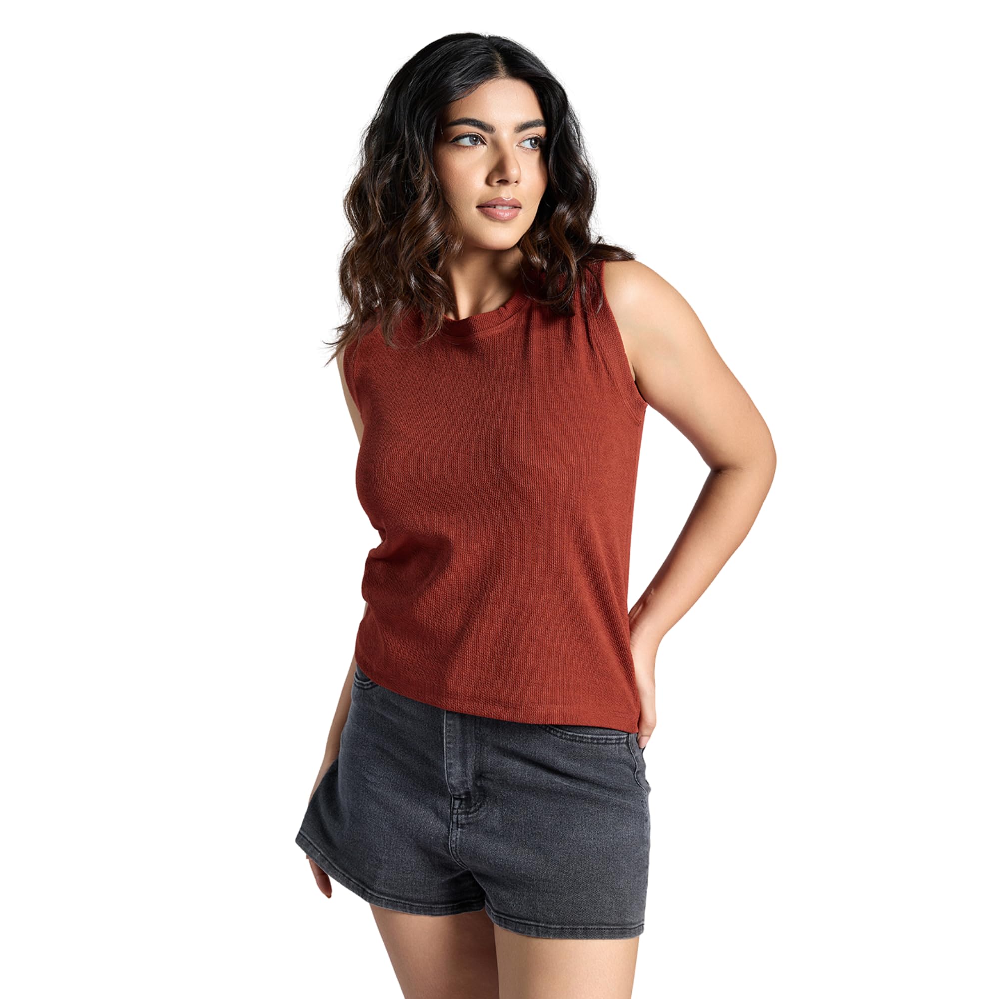 sofisty Women's Sleeveless Ribbed Tank Top – Mauve Fitted Cotton Blend Top for Summer, Casual, Daily & Layered Wear-picture-41