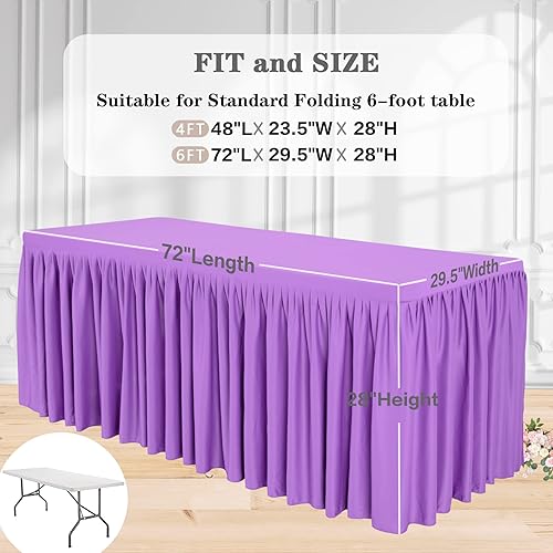 Miniatura 5 de Manteles de elastano morado para mesas rectangulares de 6 pies con parte trasera abierta, funda elástica de poliéster para fiestas, bodas, banquetes