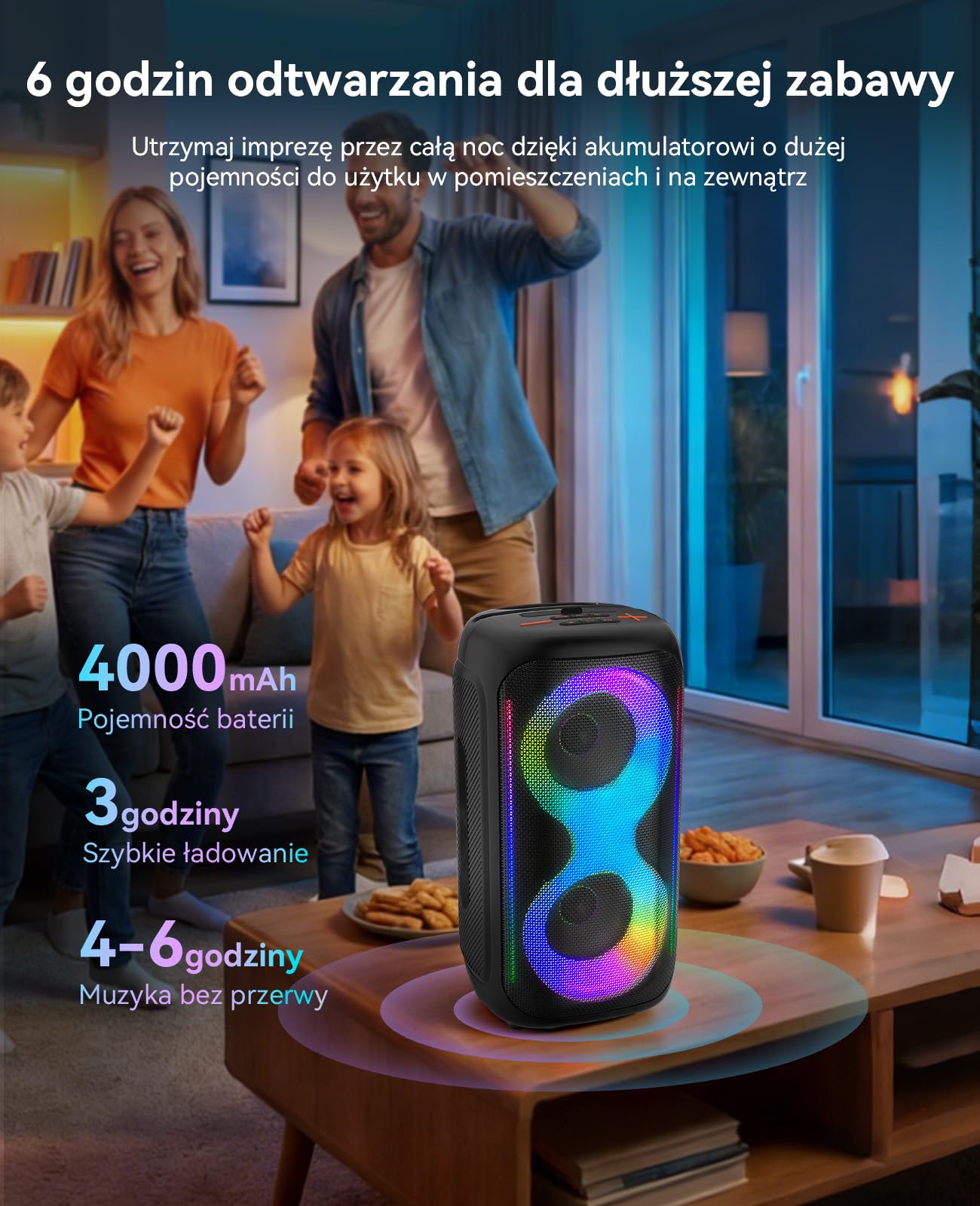 GKD40 Przenośny Zestaw Karaoke dla Dorosłych, Głośnik Bluetooth z Systemem PA, 2 Bezprzewodowe Mikrofony z Akumulatorem, Głośnik Imprezowy LED, Woofer 4 Cale, do Domu i na Imprezy Plenerowe