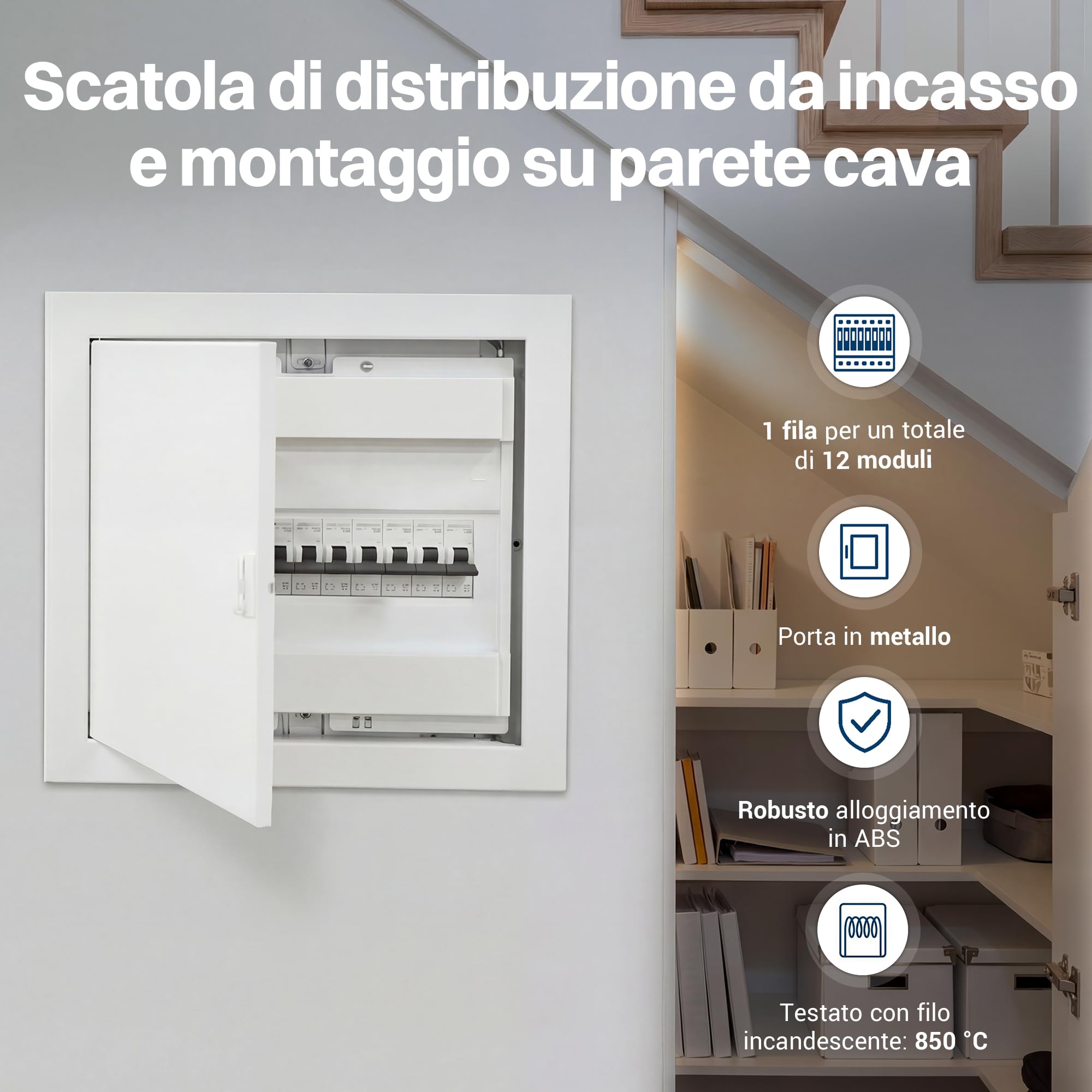 Intratec Quadro Elettrico da Incasso 1 File – Centralino di Distribuzione IP40 per 12 Moduli con Porta Metallica Bianca e Guida DIN per Impianti Elettrici Interni – 346 x 317 x 92mm