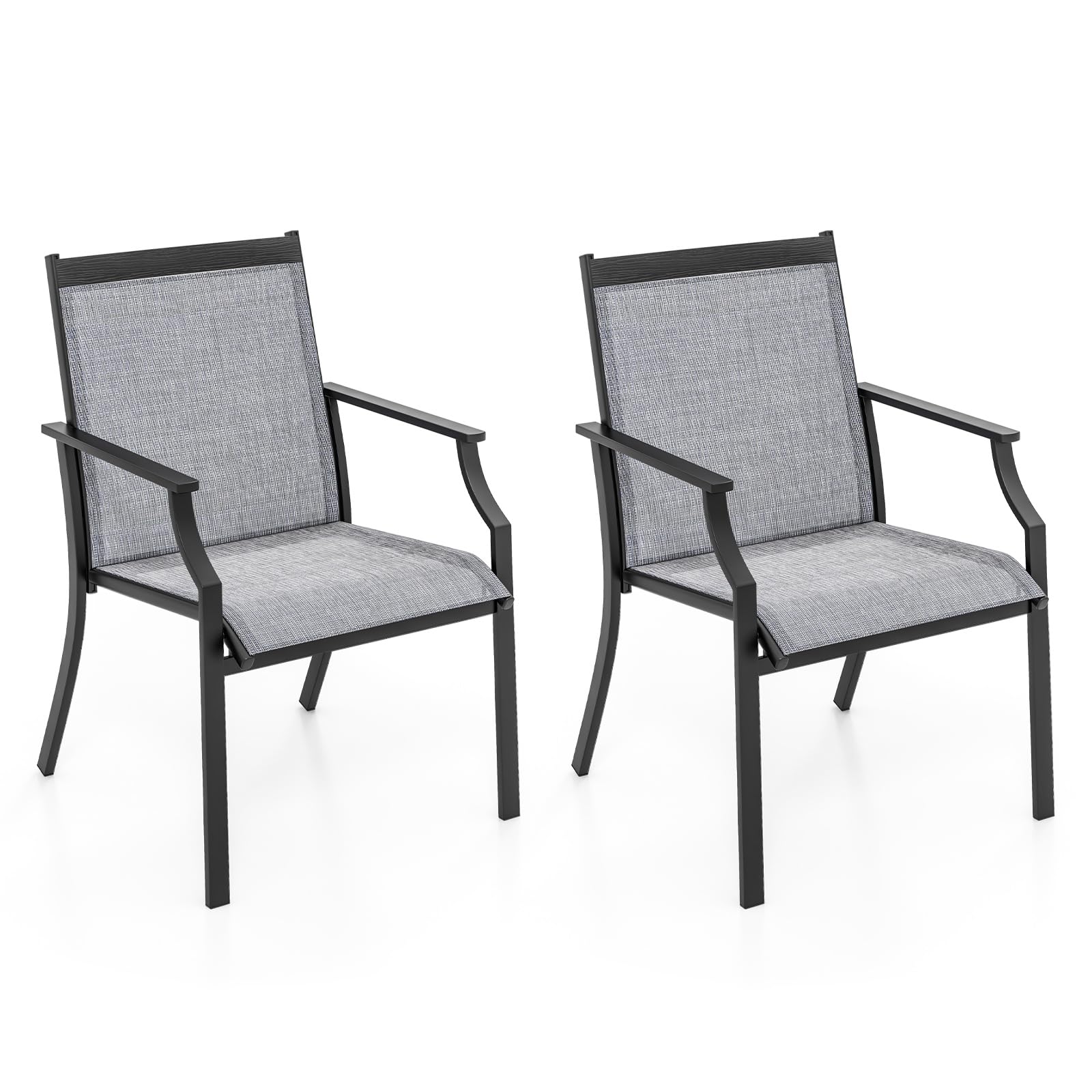 COSTWAY 2/4 Sillas Jardin Exterior Textilene, Sillas Terraza Exterior Asiento Transpirable, Estructura De Metal, Respaldo Alto, 66 x 61 x 90 cm (2, Gris)