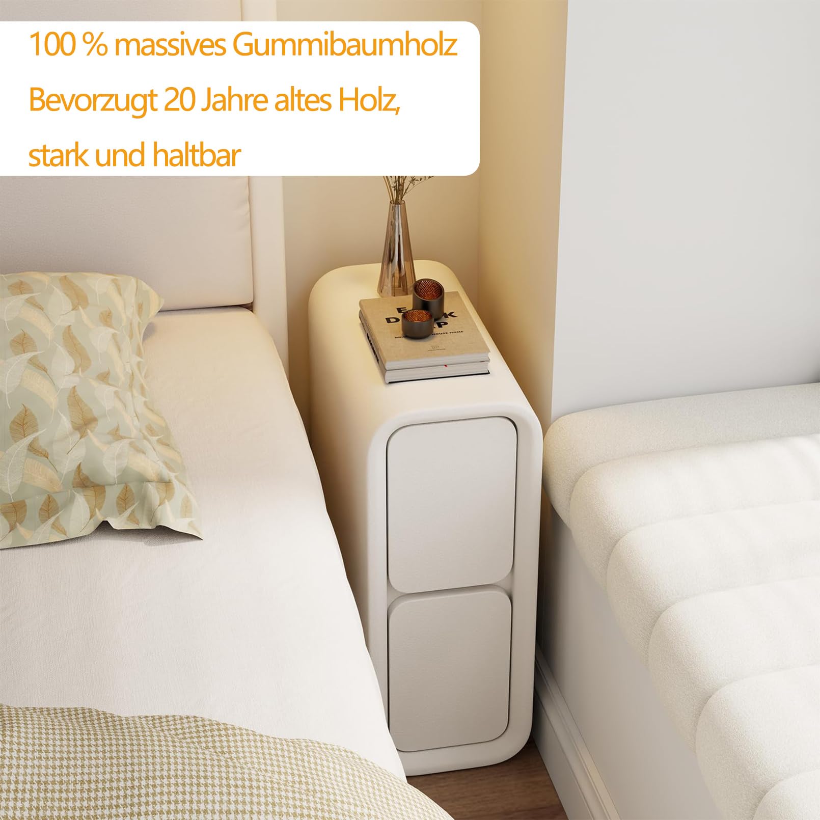 Nachttisch Schmal Weiß Mit 2 Schubladen 20 cm Breit Leder Nachtschrank
