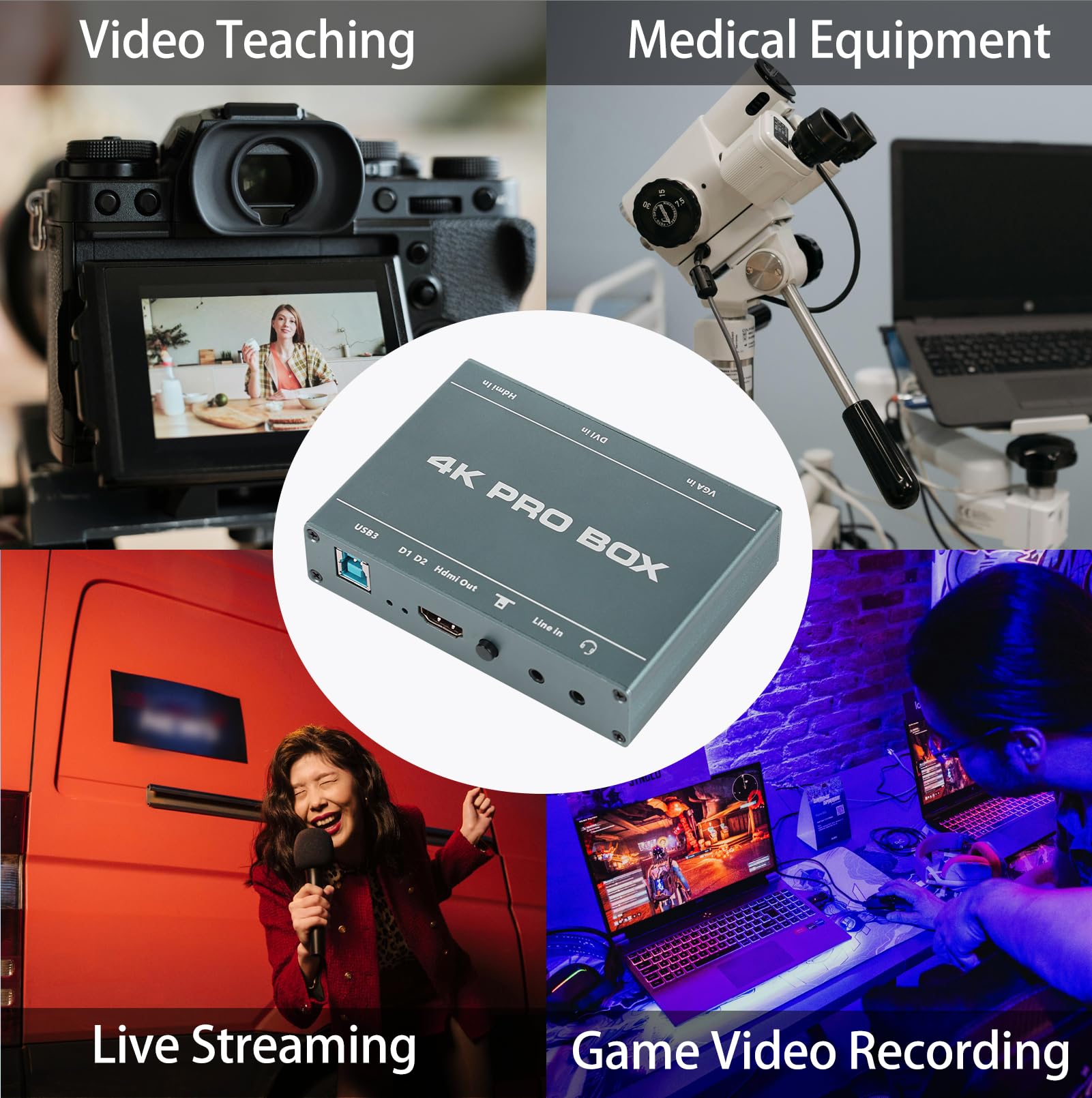 4K Full HD Capture Card,Audio Video HDMI Game Capture,USB 3.0 to HDMI DVI-VGA Video Graphics Card Adapter,Compatible with Windows, Linux, Android and MAC System | UVC UAC-Standard