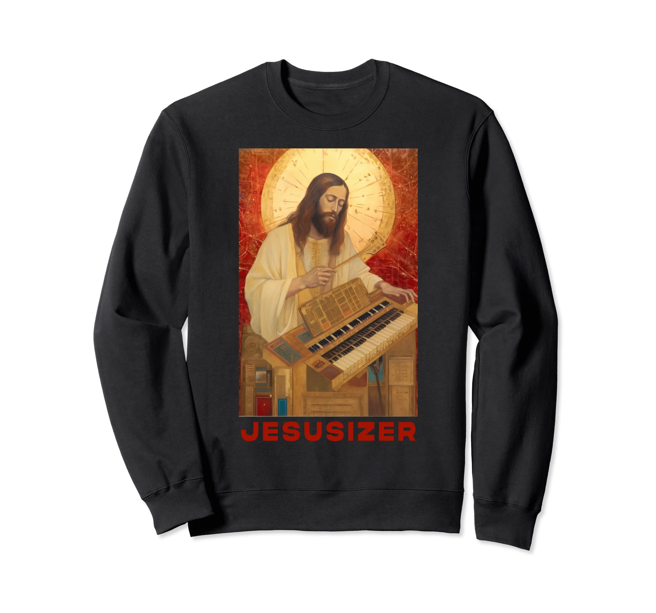 Jesusizer Vintage Synthesizer Synth OutfitsVintage Jesus Synth Enthusiast - Sacred Analog Sound Sweatshirt