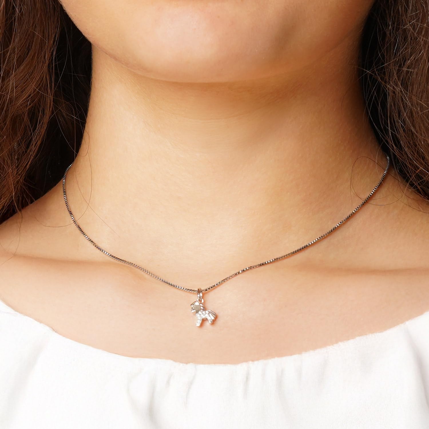 trendor Collana per bambini in argento 925 con ciondolo a forma di cavallo, gioiello senza tempo per ragazze, accessorio alla moda 21098