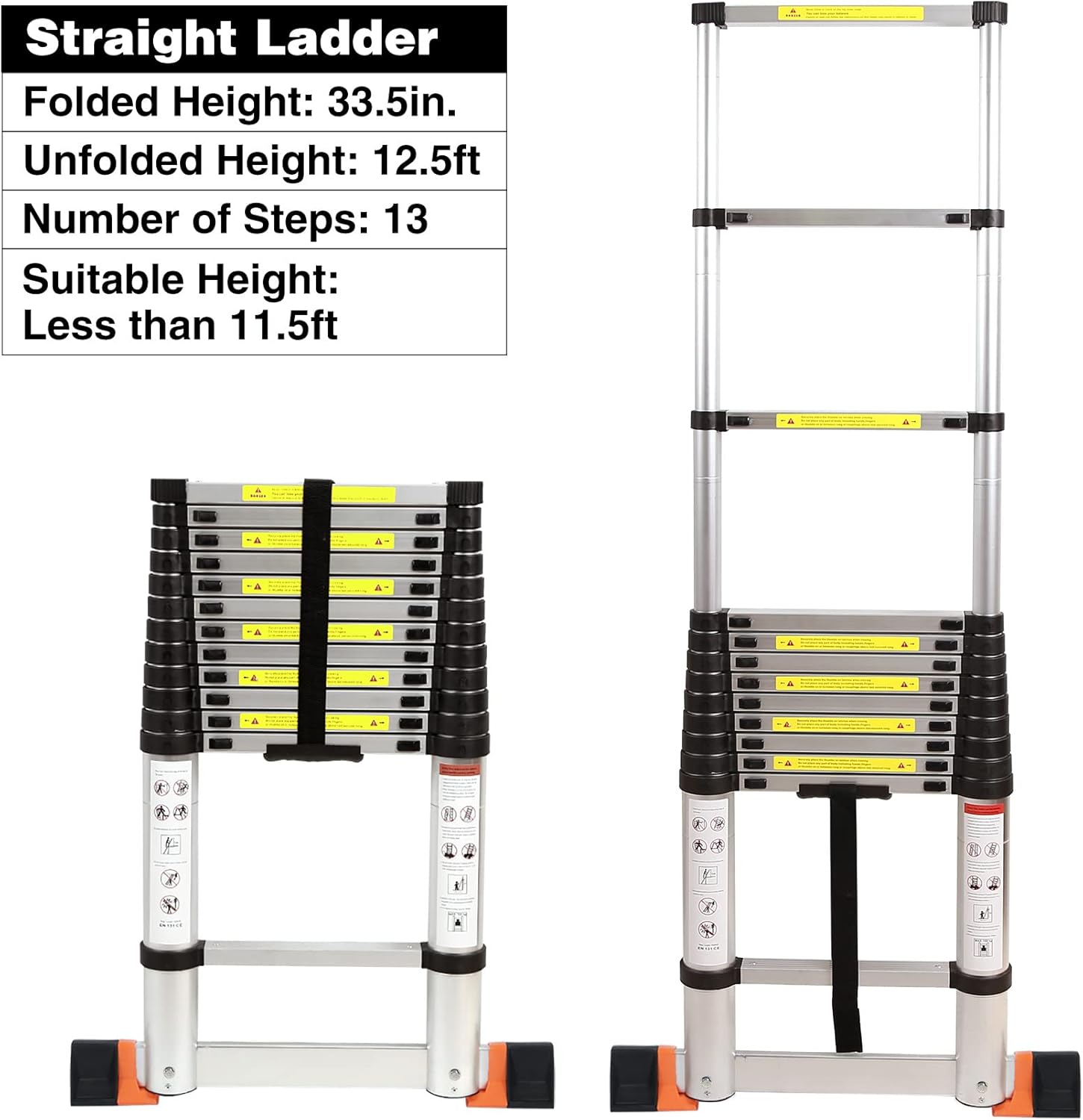 Best Seller Varbucamp Telescoping Ladder 12.5 FT, Heavy Duty Aluminum Telescopic Ladder with Stabilizer Bar for RV Home Outdoor Use, 330 LBS Capacity