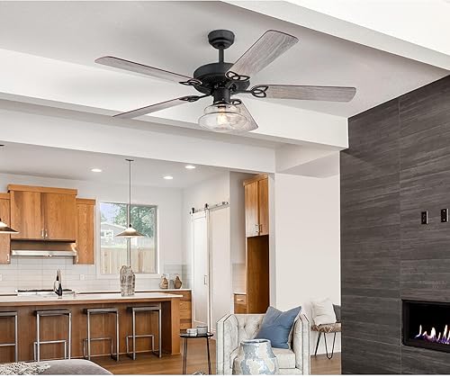 Miniatura 5 de Westinghouse Lighting 7304800 Scholar, ventilador de techo LED de estilo vintage con luz, 52 pulgadas, acabado negro mate, vidrio transparente