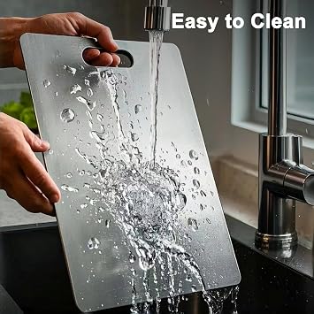 2PCS Titanium Chopping Board , Stainless Steel Cutting Board, Dual-Sided Food Grade Multifunctional Cutting Board for Kitchen, Meat & Vegetables, Dishwasher Safe, Non-Stick Durable (34*23cm + 25*15cm)