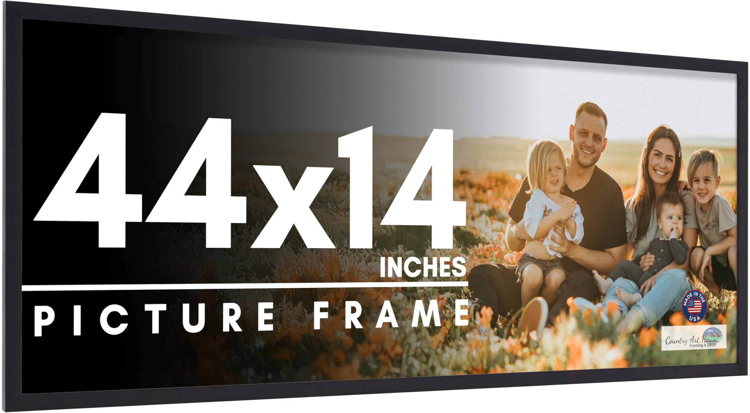 44x14 Frame Black Picture Frame - Complete Modern Photo Frame Includes UV Acrylic Shatter Guard Front, Acid Free Foam Backing Board, Hanging Hardware