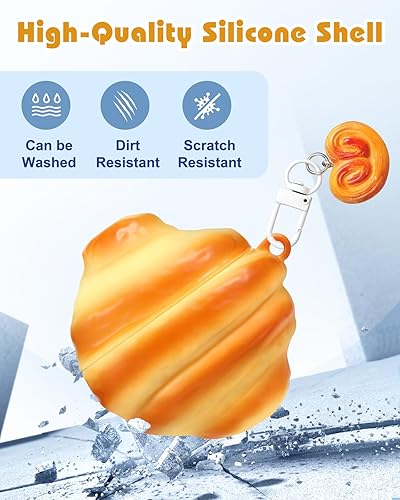 Miniatura 4 de Boaretiu - Funda para Airpods de 4 generación, lindo croissant Kawaii con llavero para AirPods de 4 generación (2024), divertida funda 3D de