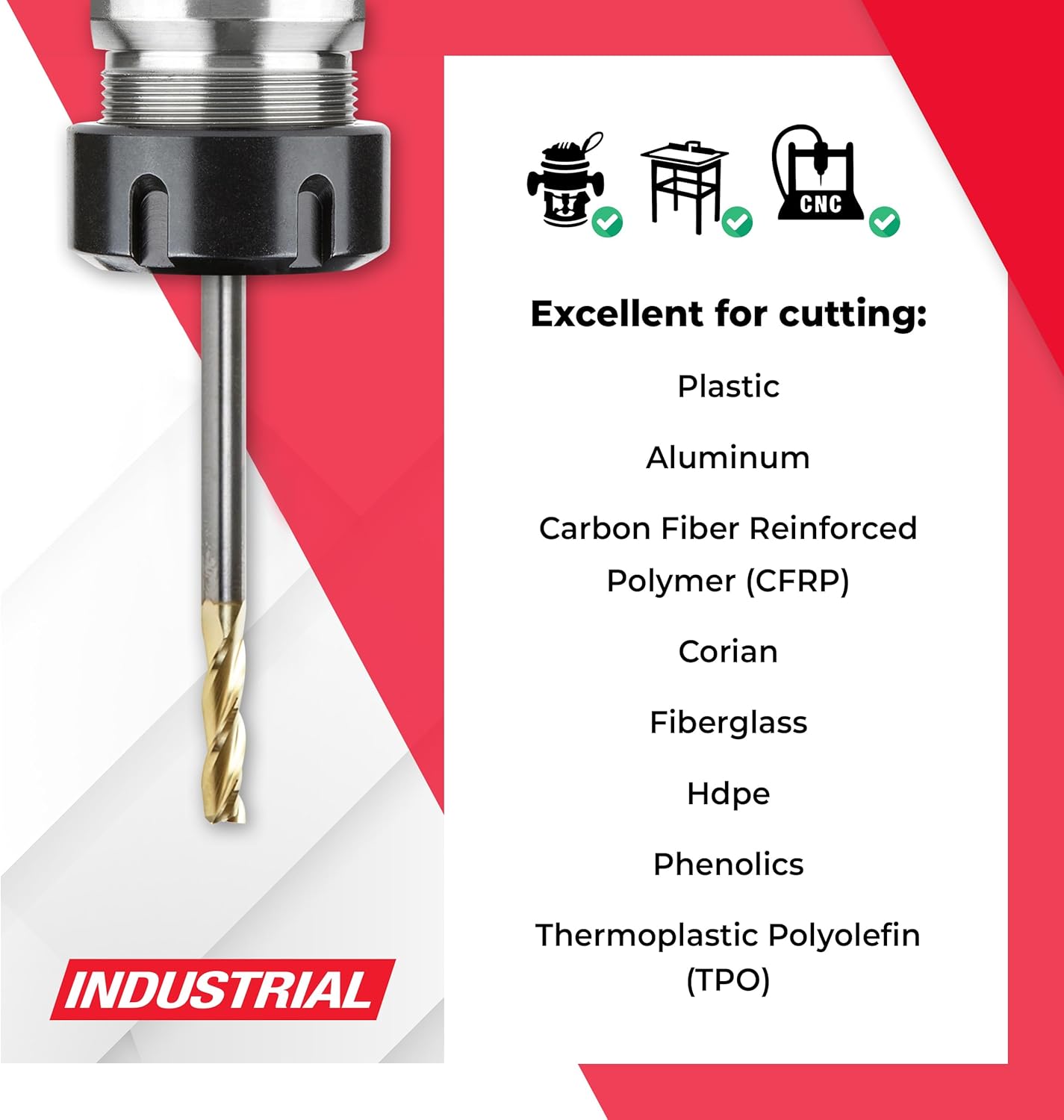 Amana Tool CNC Solid Carbide Up-Spiral Router Bit for Composite, Fiberglass, Phenolic, ZrN Coated, 46091, 1/8 Dia x 1/2 x 1/8 Shank x 2 Inch Long
