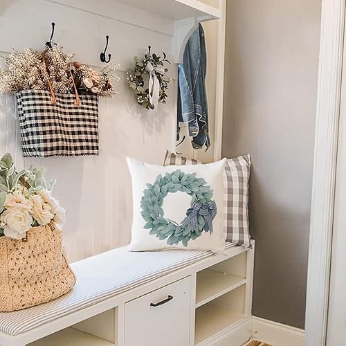 Miniatura 4 de Juego de 4 fundas de almohada de eucalipto de 18 x 18 pulgadas, diseño de corona de hojas de Yugalier, camión, hogar, casa de campo, primavera,