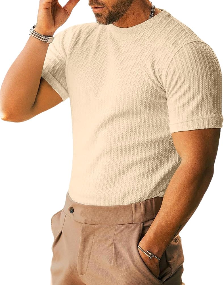 Men's Dress T Shirts Summer Casual Shirts Athletic Fit Knitted Crewneck Pullover Shirts Apricot | Amazon.com Men's Dress T Shirts Summer Casual Shirts Athletic Fit Knitted Crewneck Pullover Shirts Apricot | Amazon.com