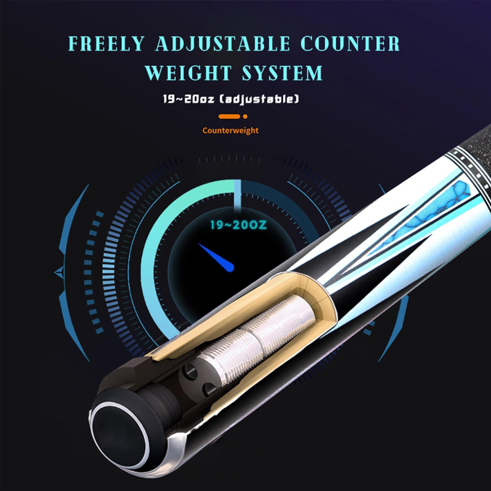 KHEALING Stecca da Biliardo Professionale Fibra di Carbonio Nera 12,5 mm 147 cm
