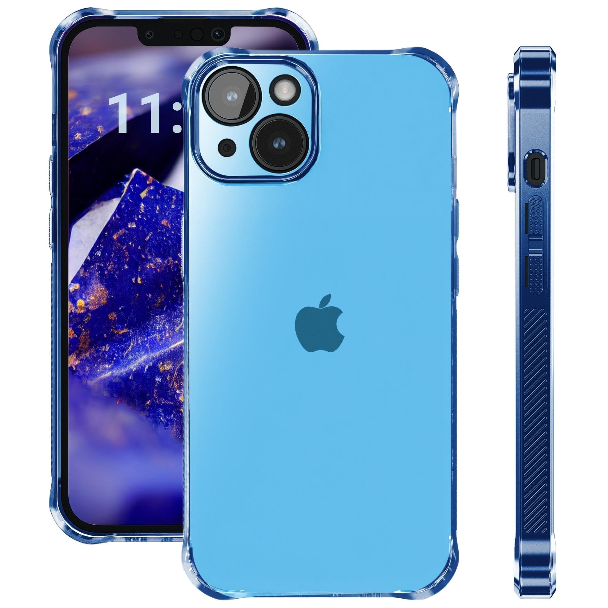 ELEVAVIDA Custodia per iPhone 14 lucido blu scuro trasparente con protezione della fotocamera – antiurto angoli antishock cover per Apple iPhone 14 Slim Case