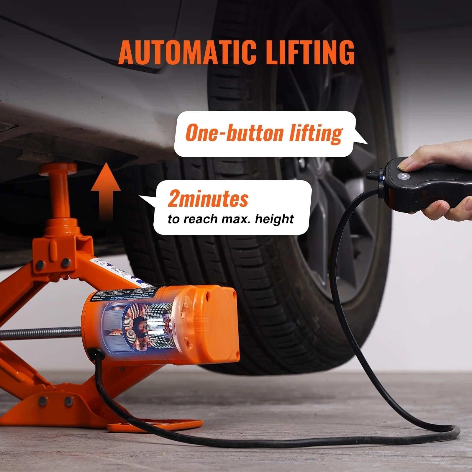 Caballete Coche Gato eléctrico para Coche, 3 toneladas/6600 Libras, Gato de Tijera eléctrico, reemplazo de Cambio de neumático portátil para camión sedán Gato Taller(3T Jack Wrench)