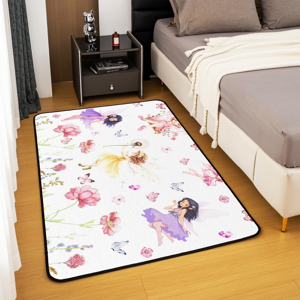 Butterfly Fairy Area Rugs,Cute Fairy Girl Decorative Rugs Girls Teens Kids Living Room Decor,Watercolor Flower Garden Carpet Dreamy Fairy Tale Theme Indoor Floor Mat Entrance Rug,5'x6'6"